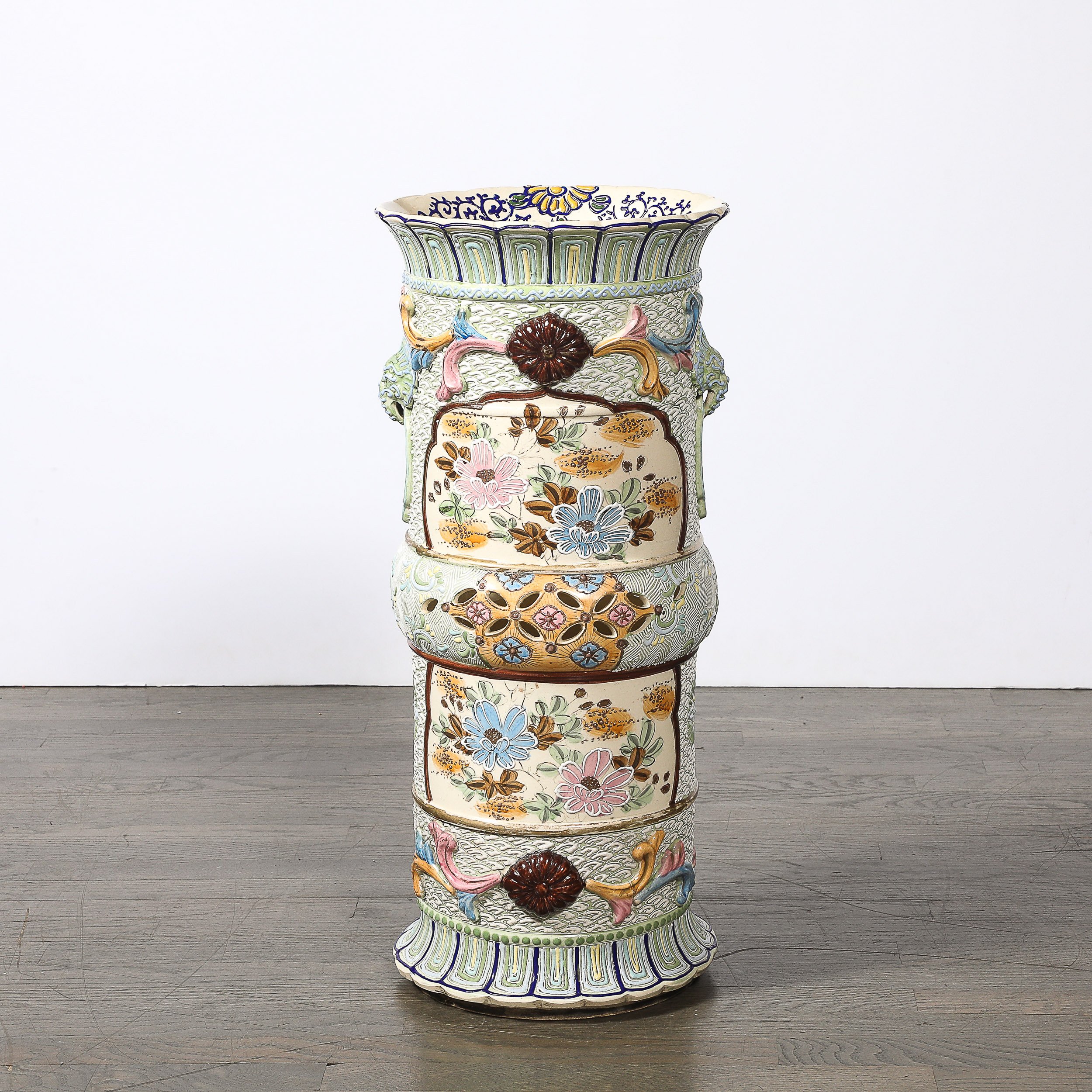 Vintage Japanese Satsuma Bead-Design Ceramic Umbrella Stand — image 8
