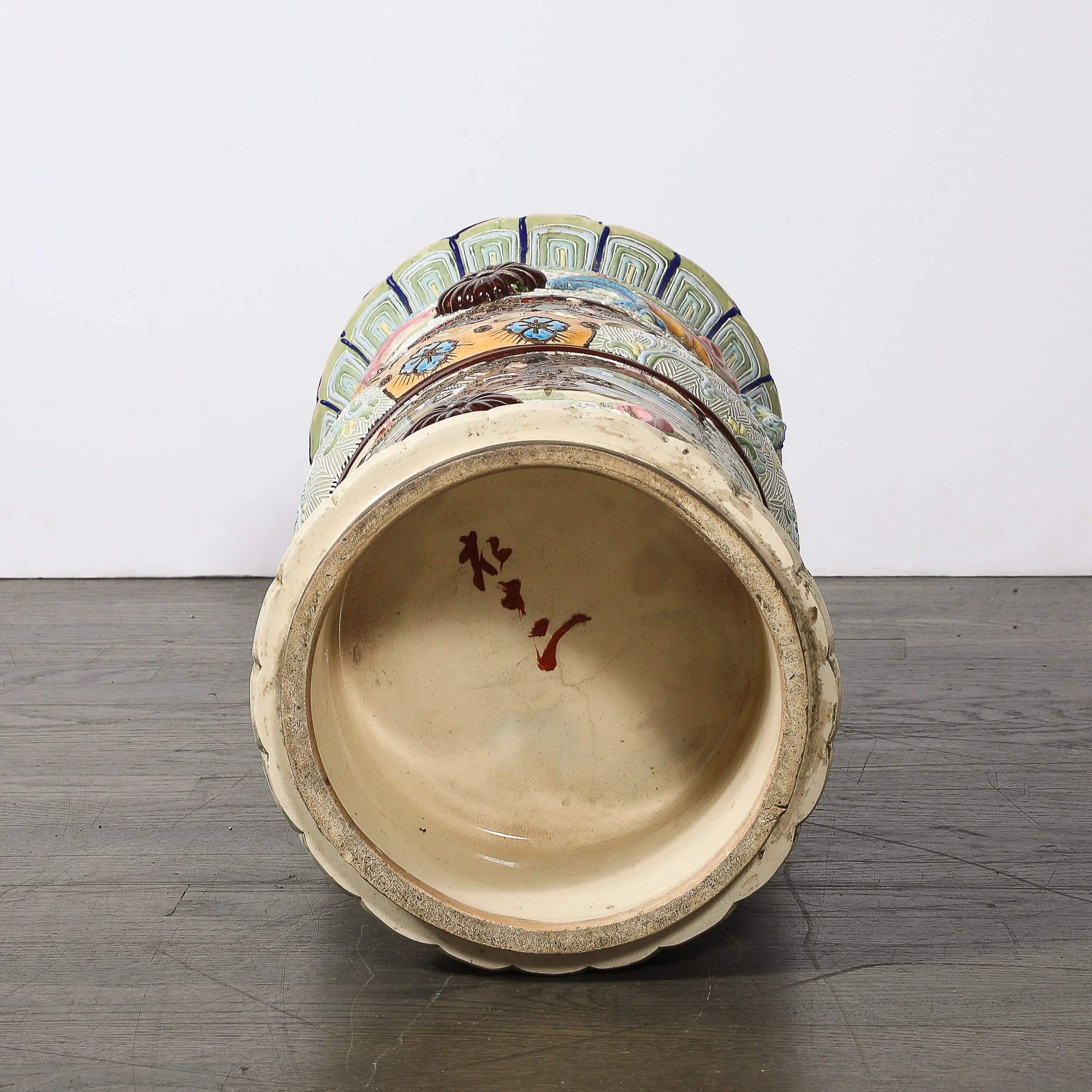 Vintage Japanese Satsuma Bead-Design Ceramic Umbrella Stand — image 10