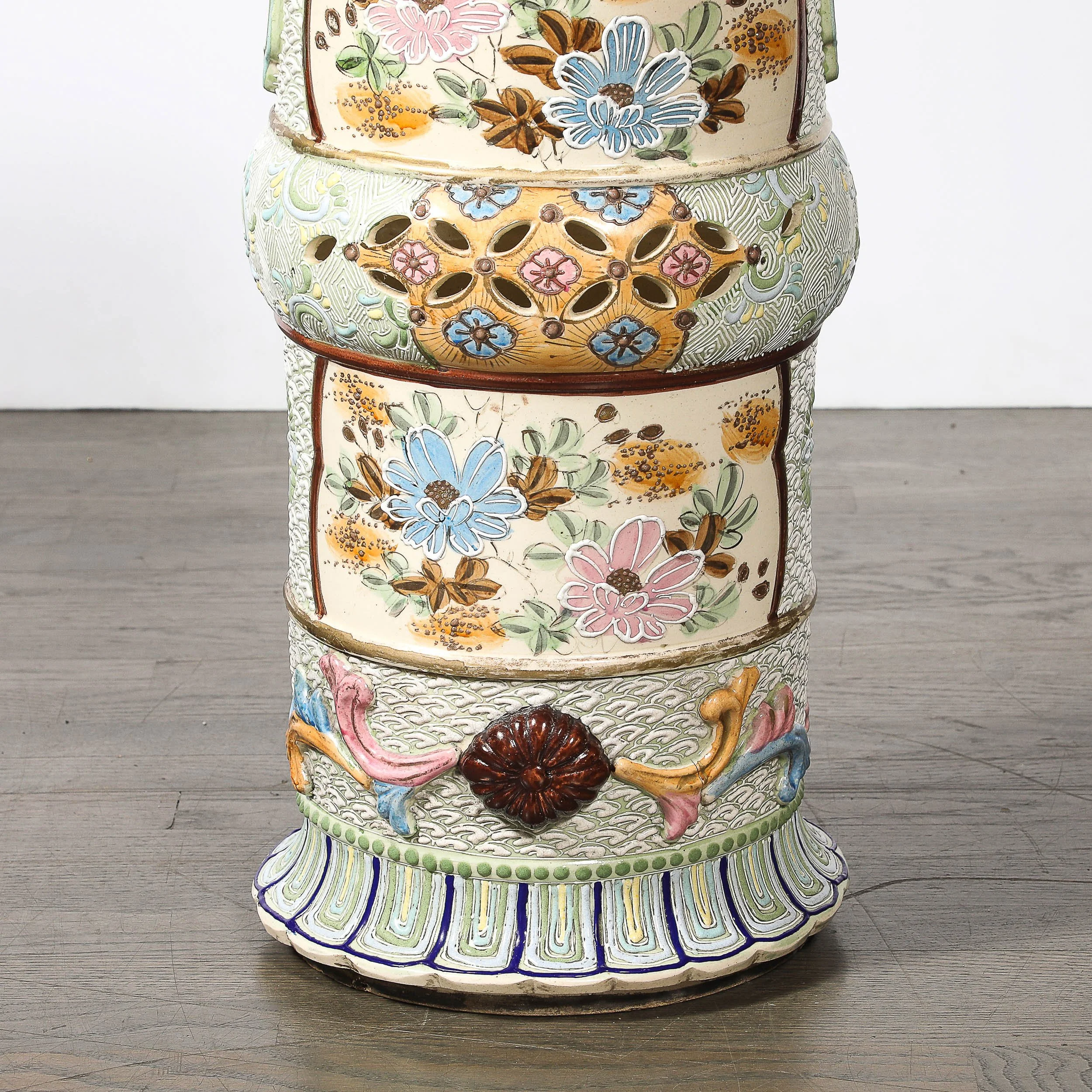 Vintage Japanese Satsuma Bead-Design Ceramic Umbrella Stand — image 12