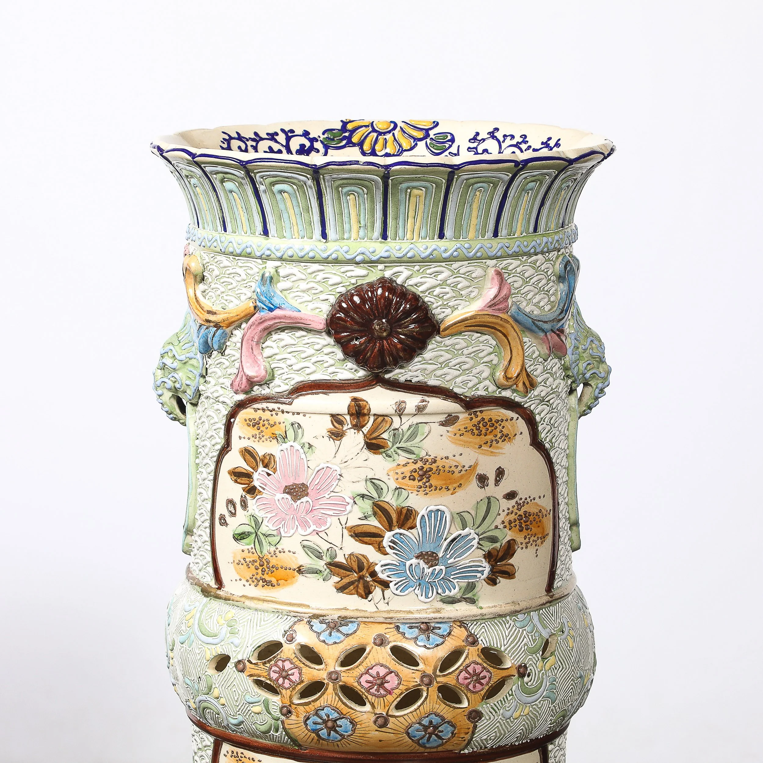 Vintage Japanese Satsuma Bead-Design Ceramic Umbrella Stand — image 13
