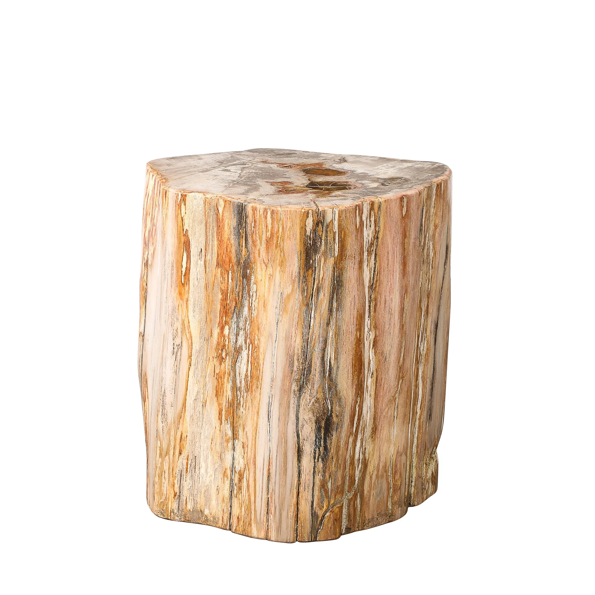 Polished Petrified Wood Side Table/Stool w/ Agate Inclusions & Natural Graining — image 1