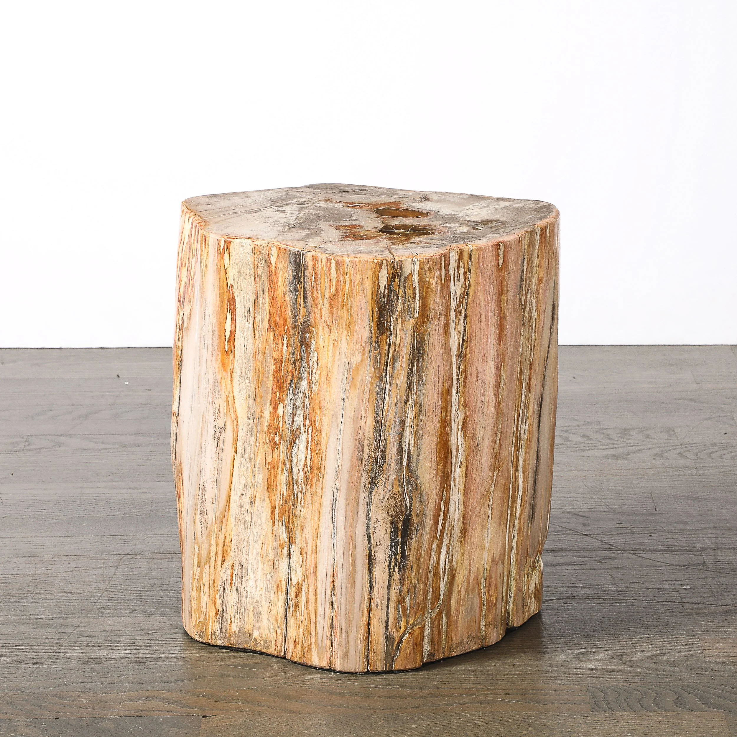 Polished Petrified Wood Side Table/Stool w/ Agate Inclusions & Natural Graining — image 3