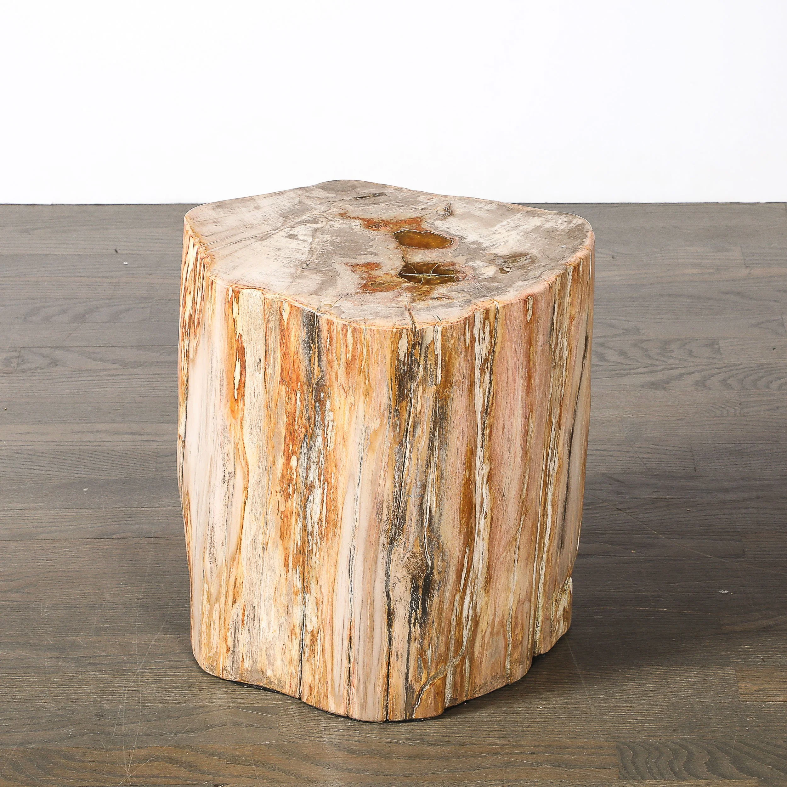 Polished Petrified Wood Side Table/Stool w/ Agate Inclusions & Natural Graining — image 4