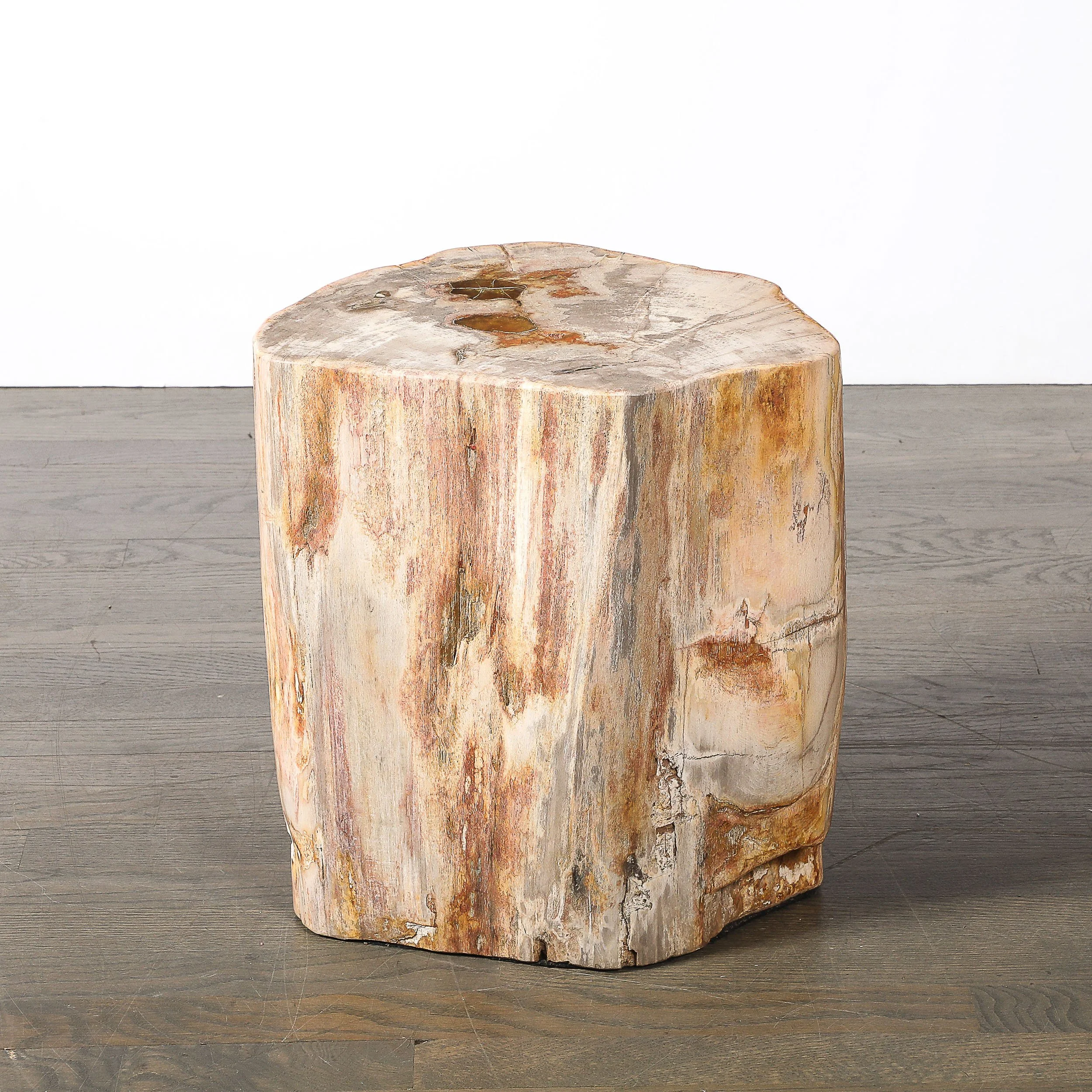 Polished Petrified Wood Side Table/Stool w/ Agate Inclusions & Natural Graining — image 9