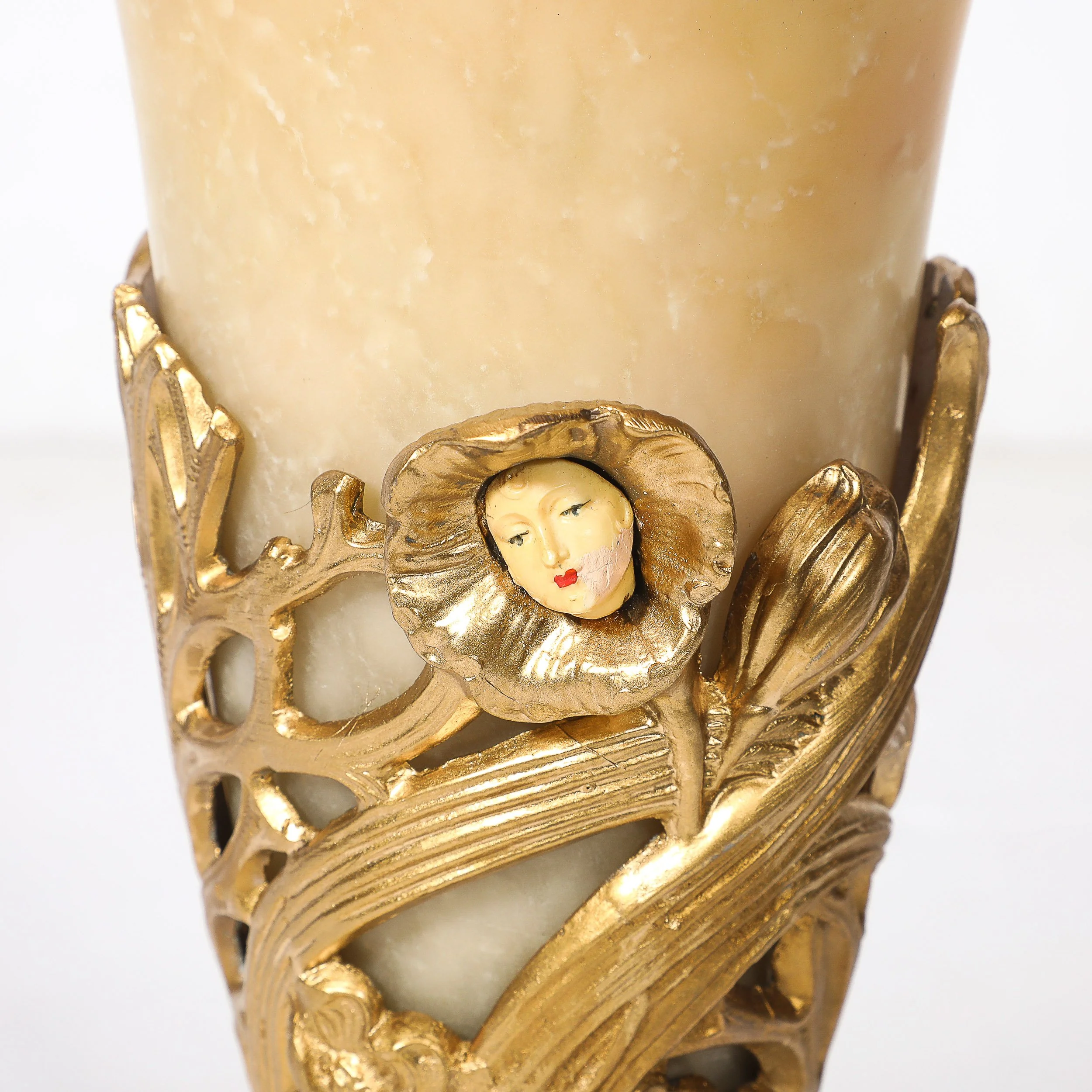 Pair of Art Deco Gilt Bronze & Alabaster Table Lamps on Polished Brass Bases — image 2
