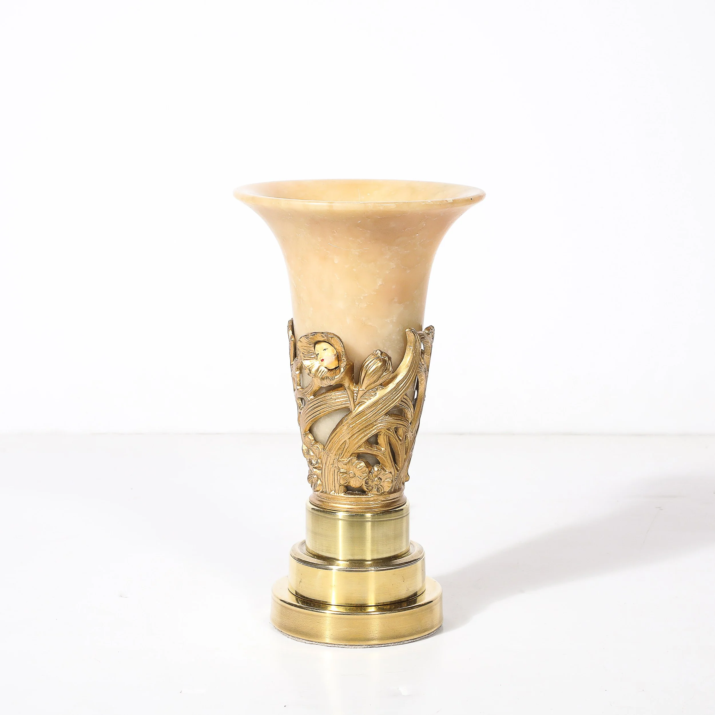 Pair of Art Deco Gilt Bronze & Alabaster Table Lamps on Polished Brass Bases — image 3