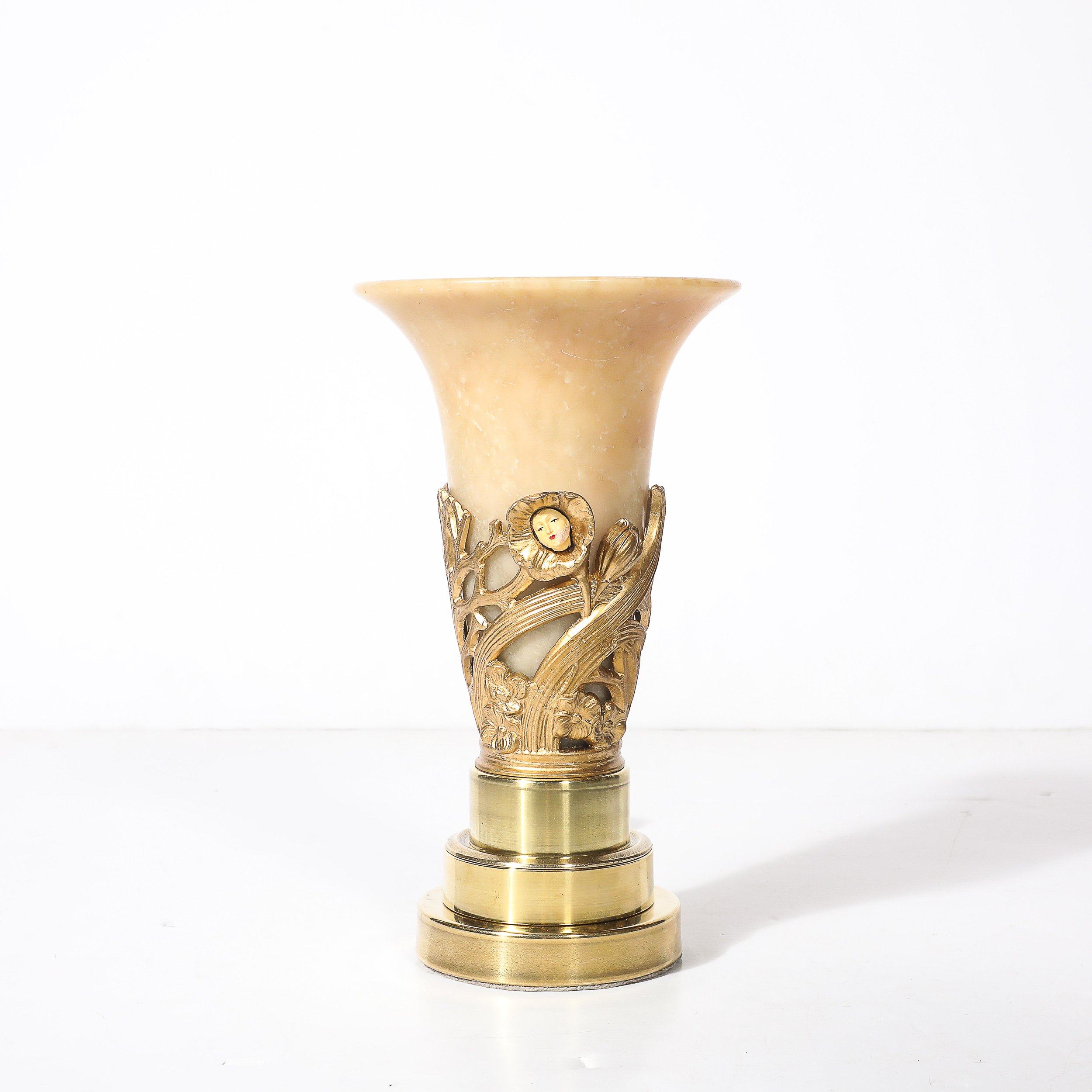 Pair of Art Deco Gilt Bronze & Alabaster Table Lamps on Polished Brass Bases — image 4