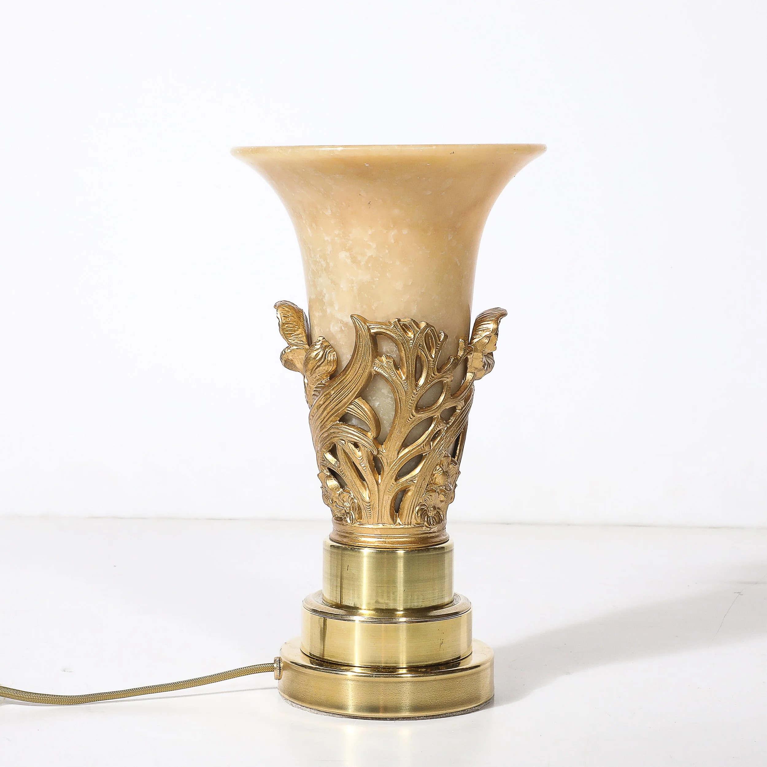 Pair of Art Deco Gilt Bronze & Alabaster Table Lamps on Polished Brass Bases — image 6