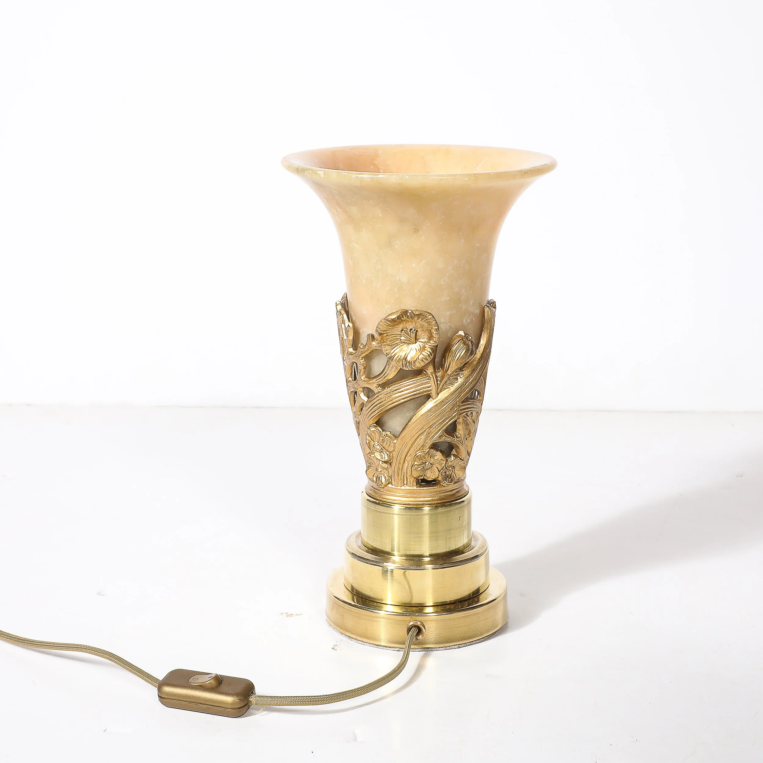 Pair of Art Deco Gilt Bronze & Alabaster Table Lamps on Polished Brass Bases — image 7