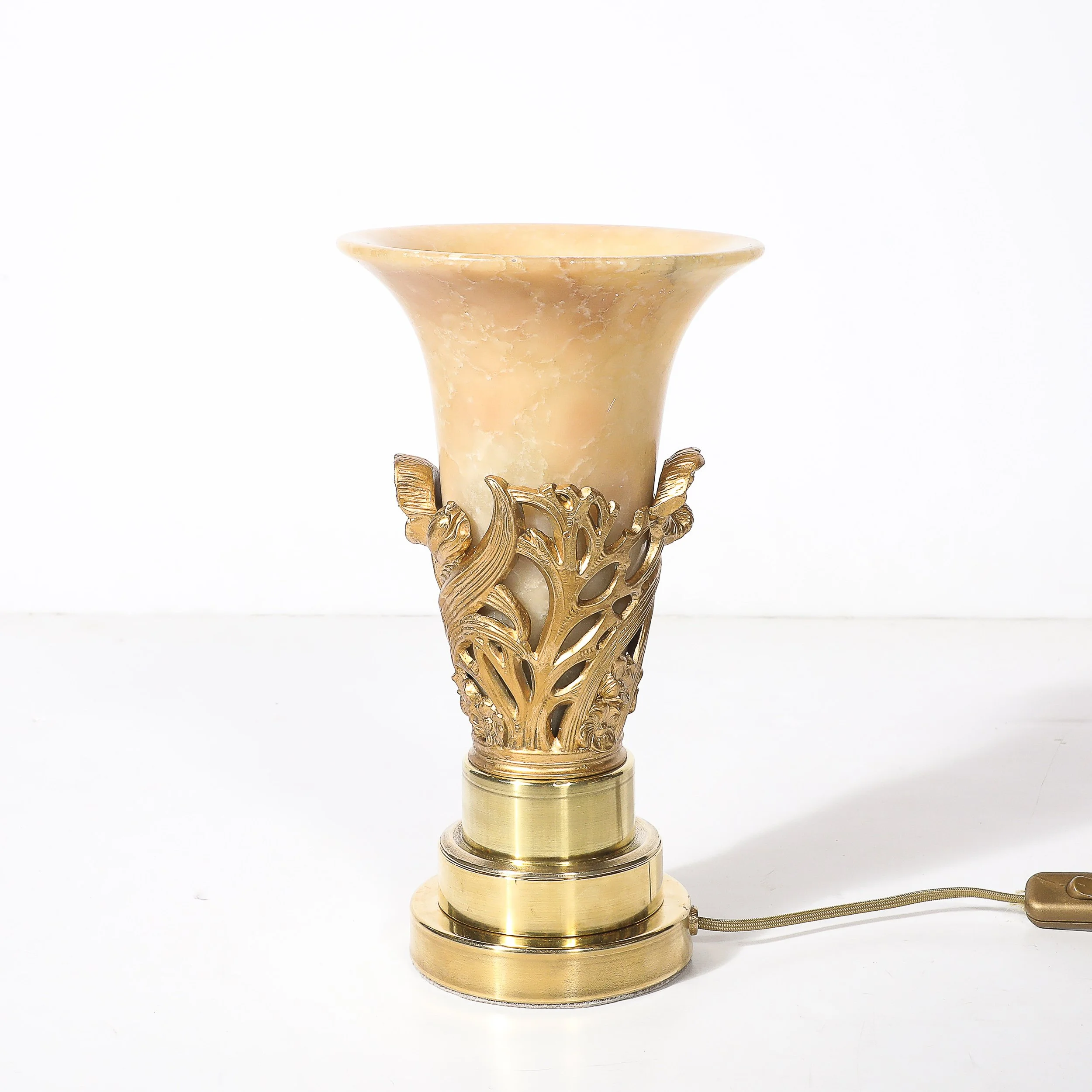 Pair of Art Deco Gilt Bronze & Alabaster Table Lamps on Polished Brass Bases — image 8