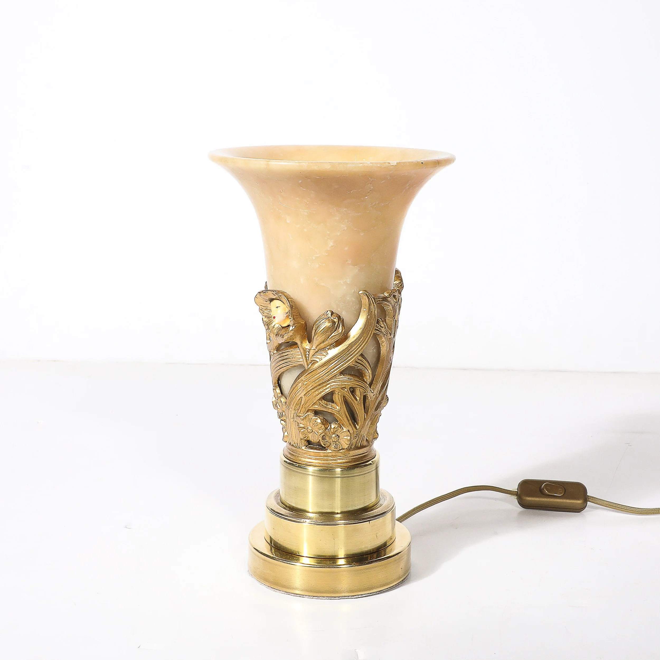 Pair of Art Deco Gilt Bronze & Alabaster Table Lamps on Polished Brass Bases — image 9