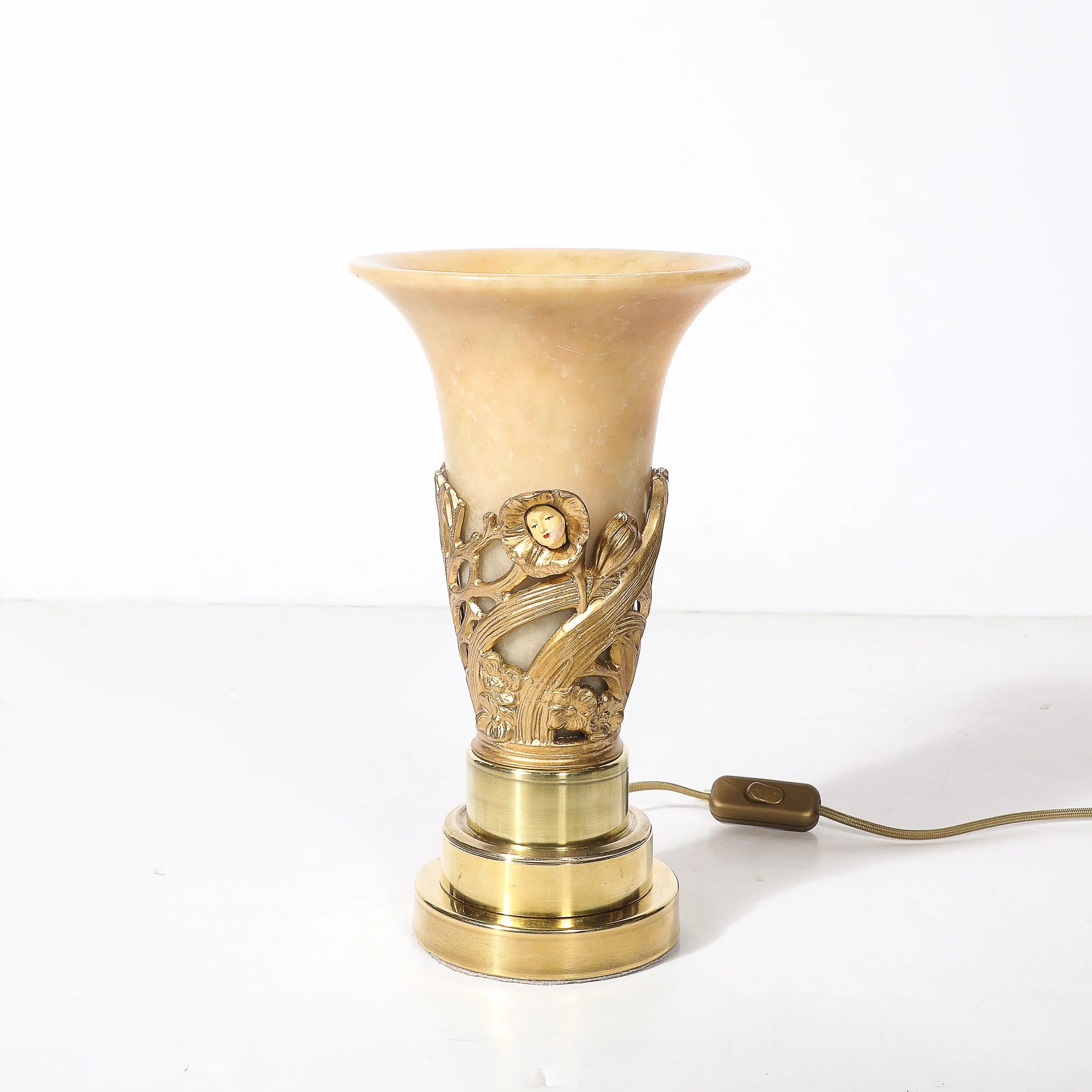 Pair of Art Deco Gilt Bronze & Alabaster Table Lamps on Polished Brass Bases — image 10