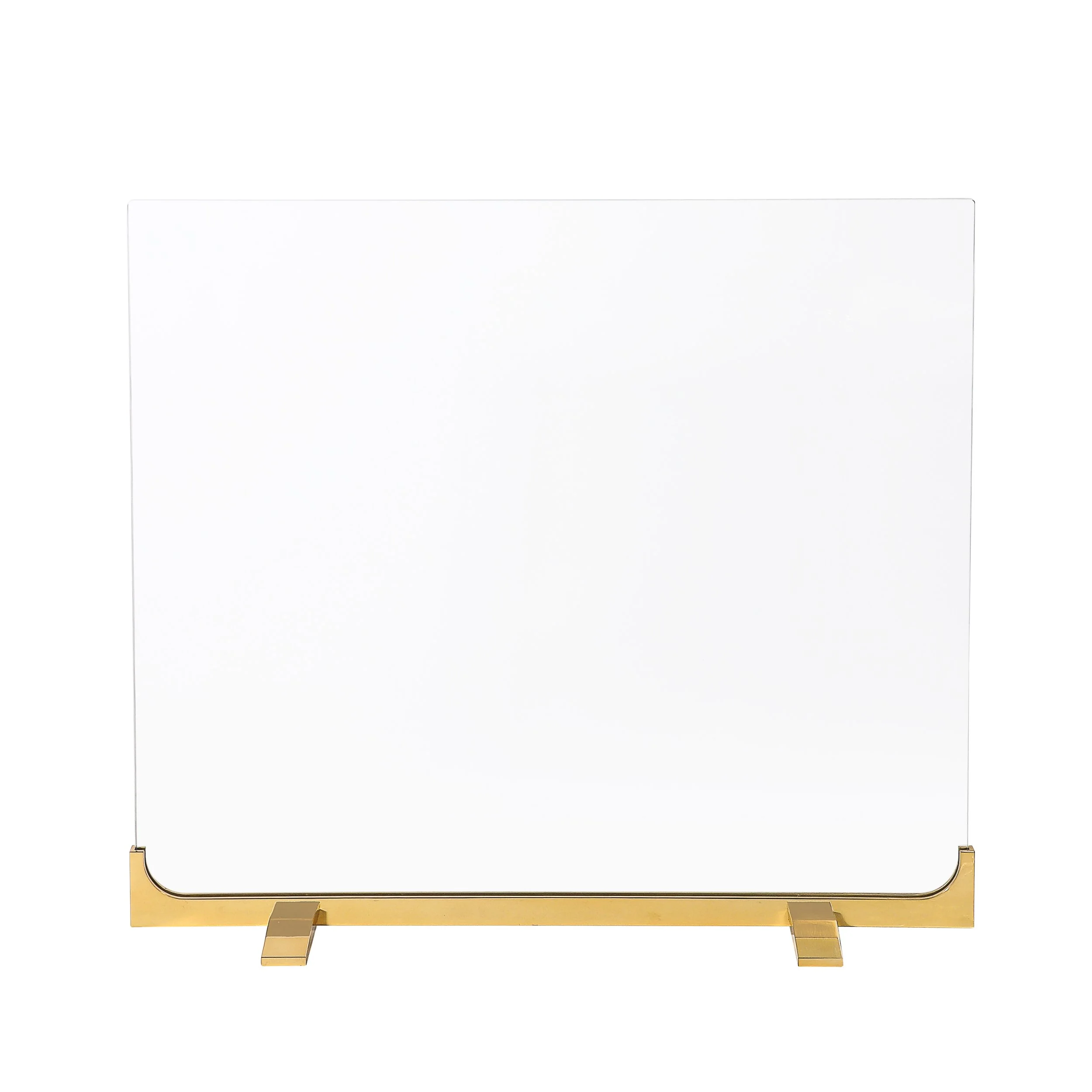 Mid-Century Sculptural Polished Brass & Glass Fireplace Screen — image 1