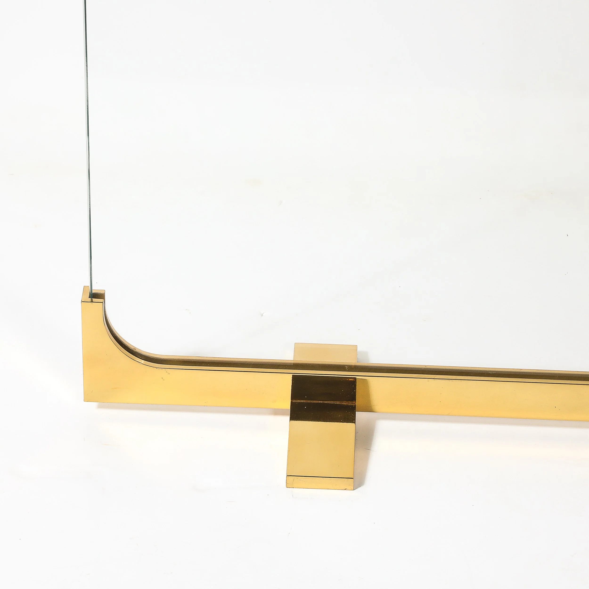 Mid-Century Sculptural Polished Brass & Glass Fireplace Screen — image 3