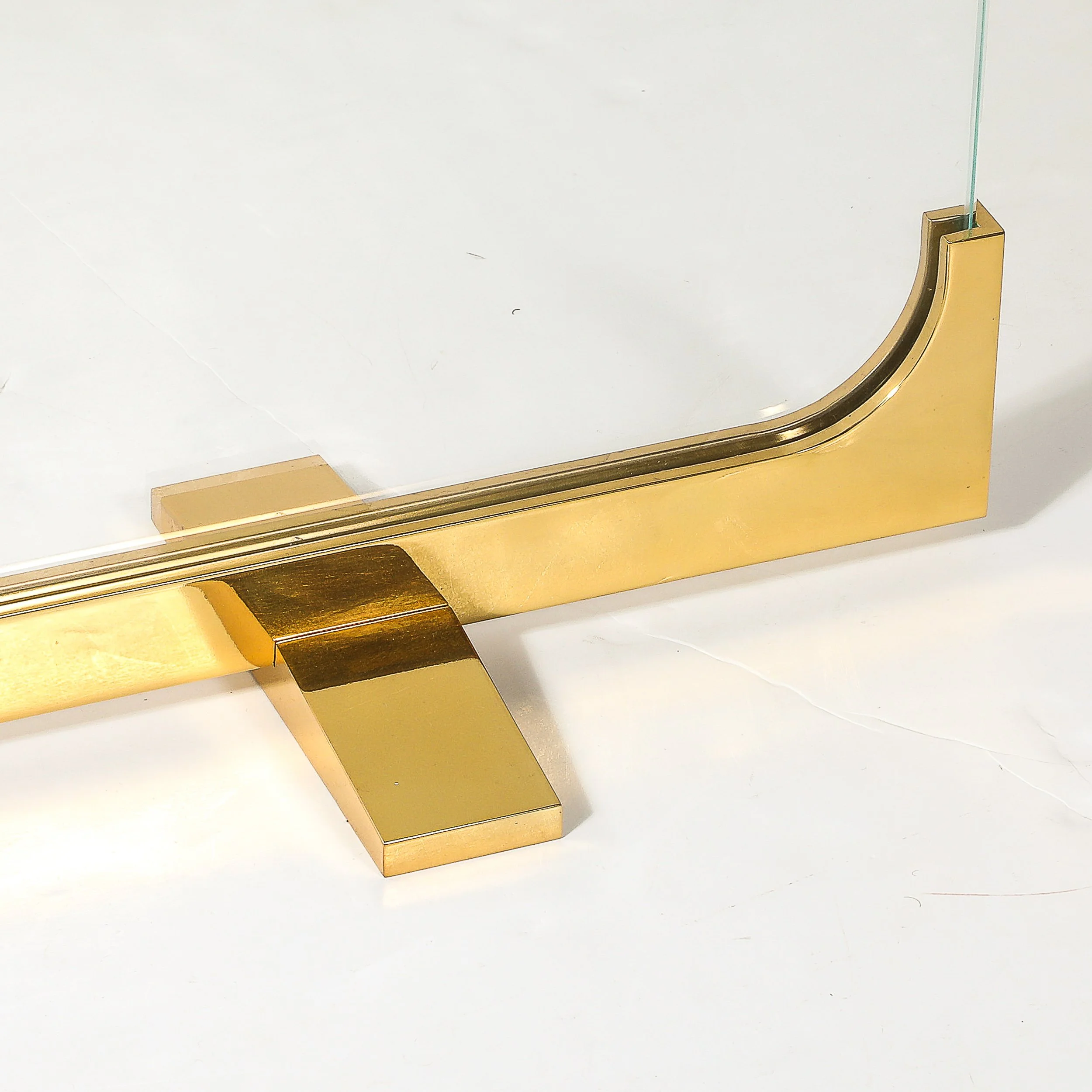 Mid-Century Sculptural Polished Brass & Glass Fireplace Screen — image 4