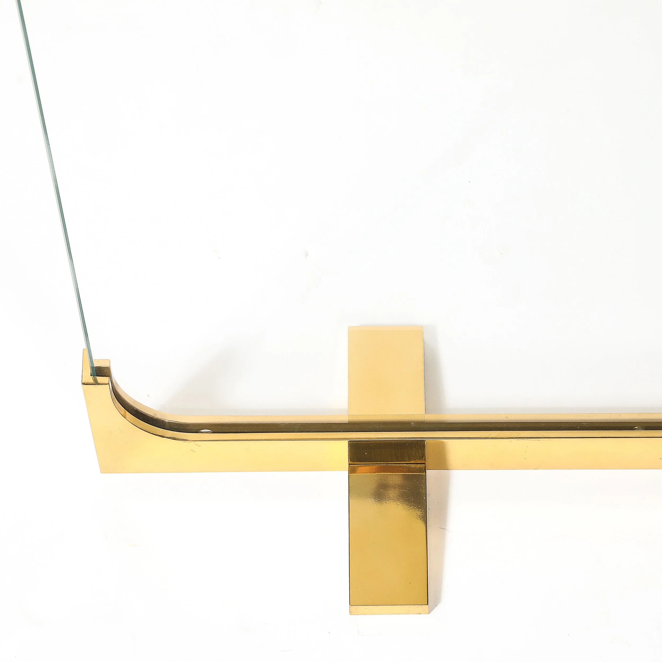 Mid-Century Sculptural Polished Brass & Glass Fireplace Screen — image 5