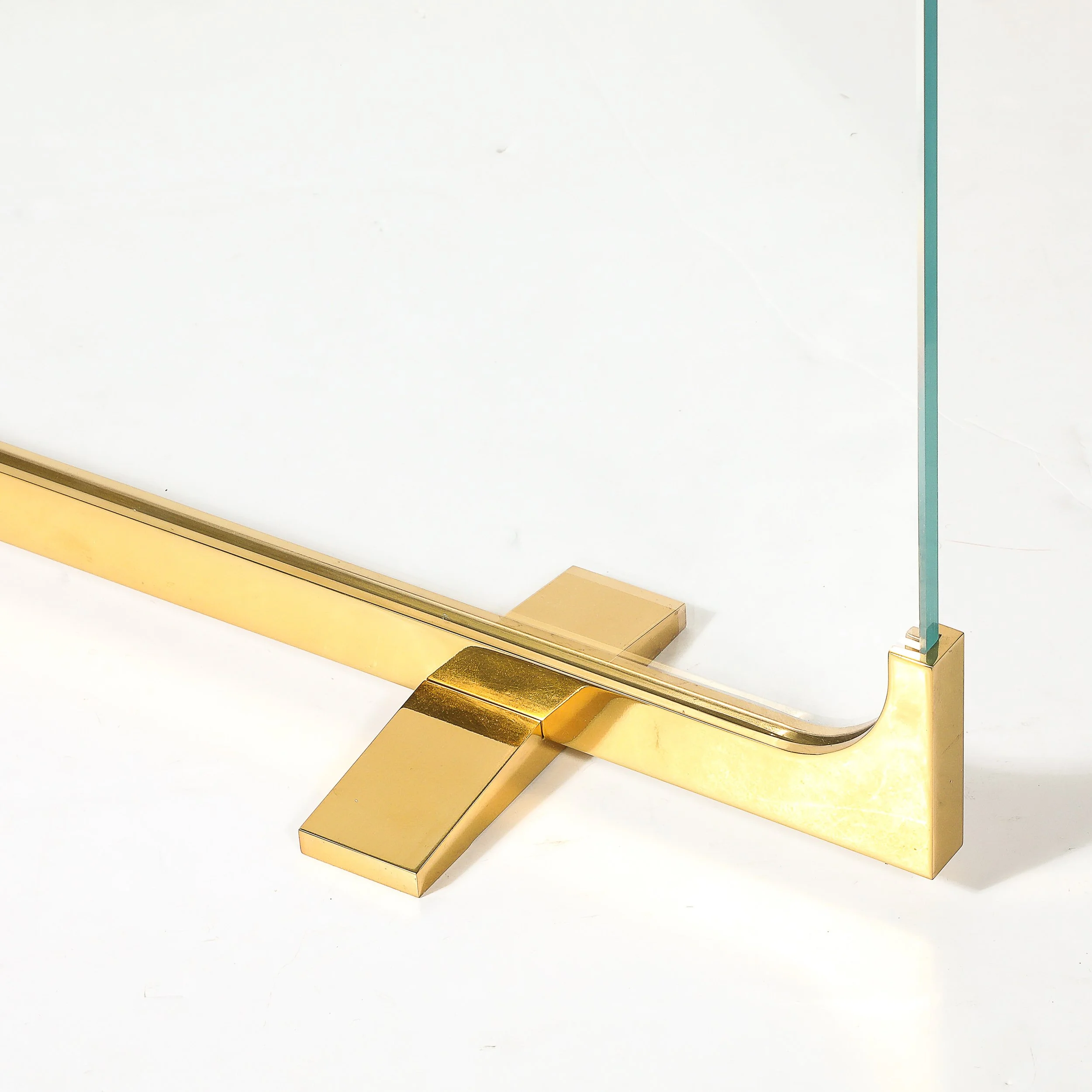 Mid-Century Sculptural Polished Brass & Glass Fireplace Screen — image 6