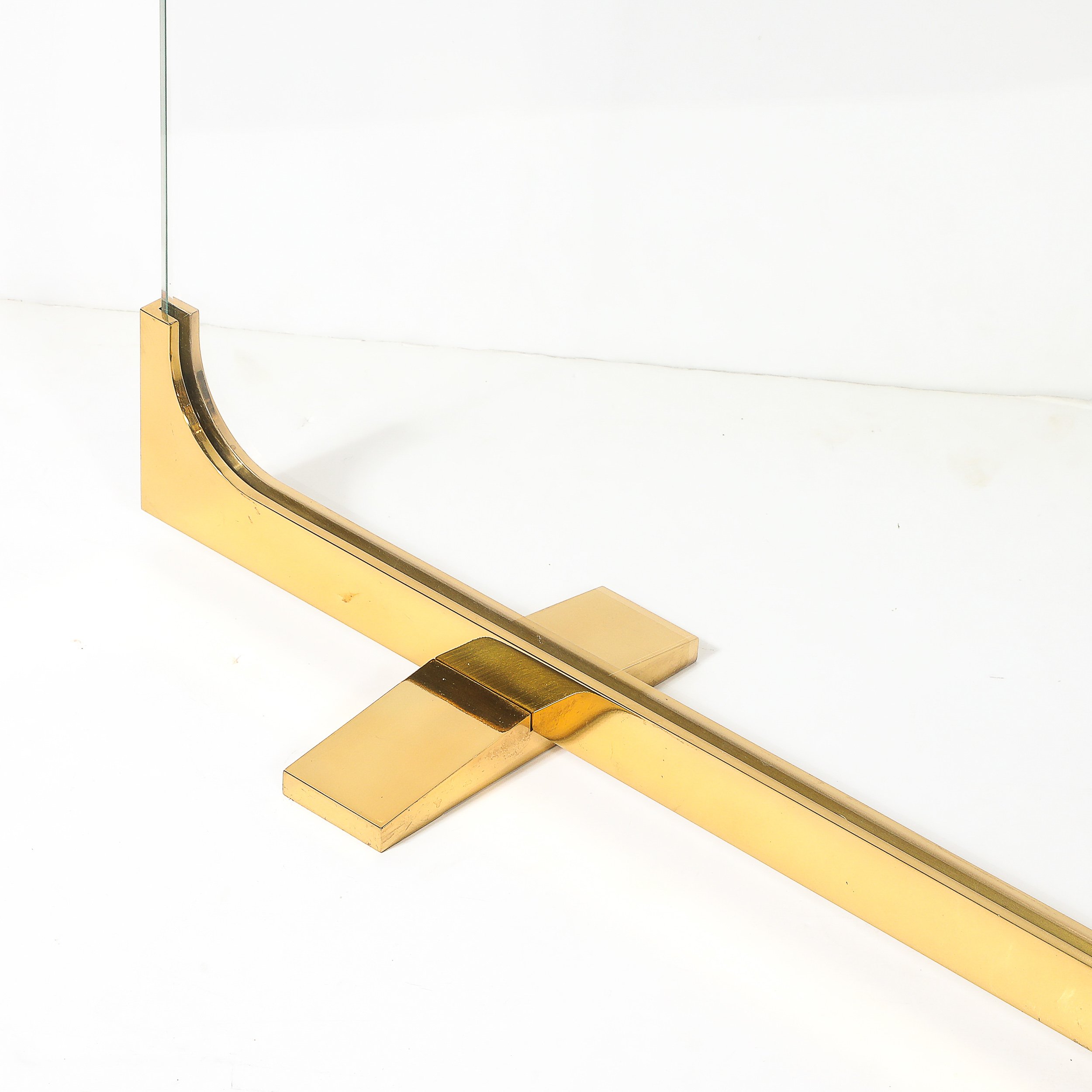 Mid-Century Sculptural Polished Brass & Glass Fireplace Screen — image 7
