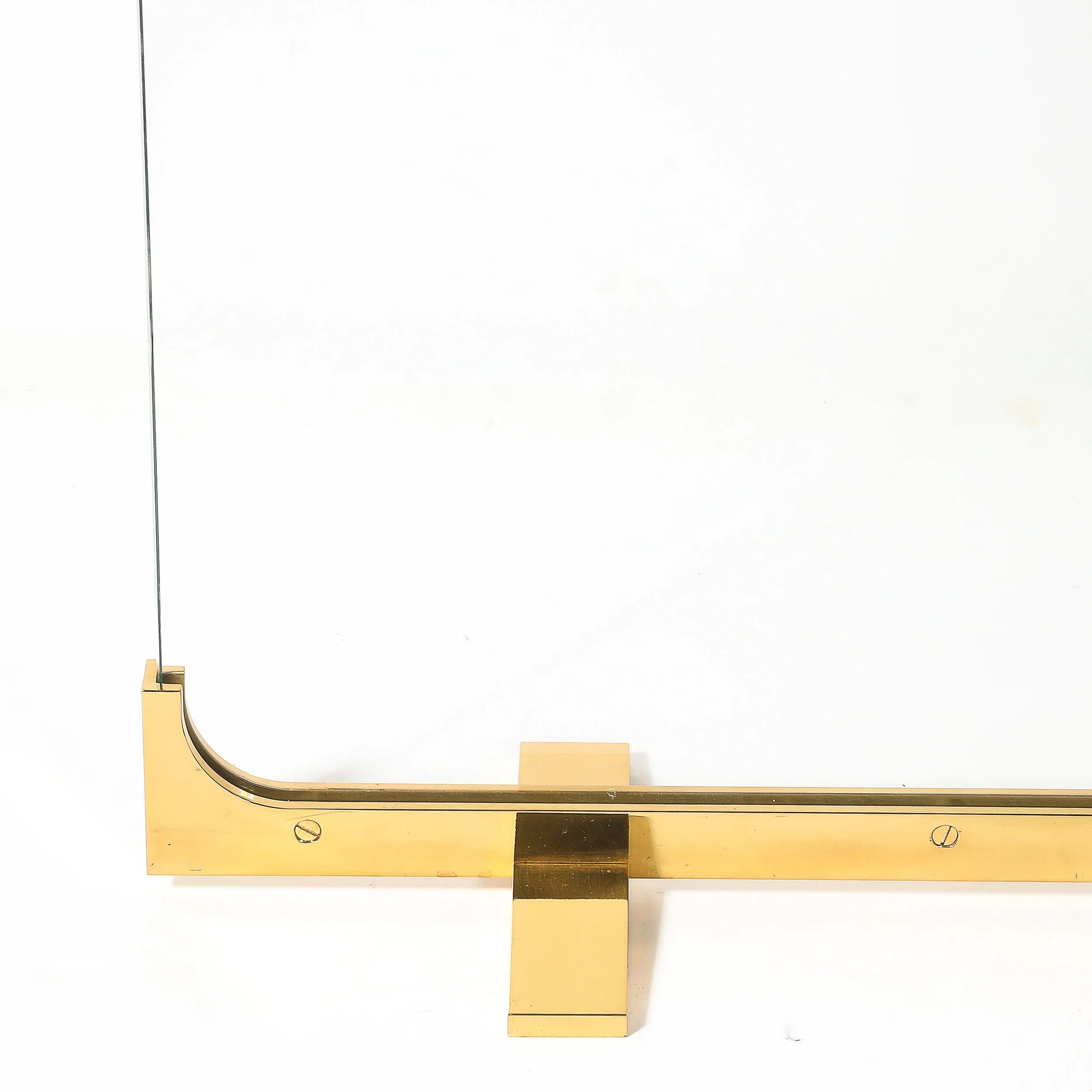 Mid-Century Sculptural Polished Brass & Glass Fireplace Screen — image 11