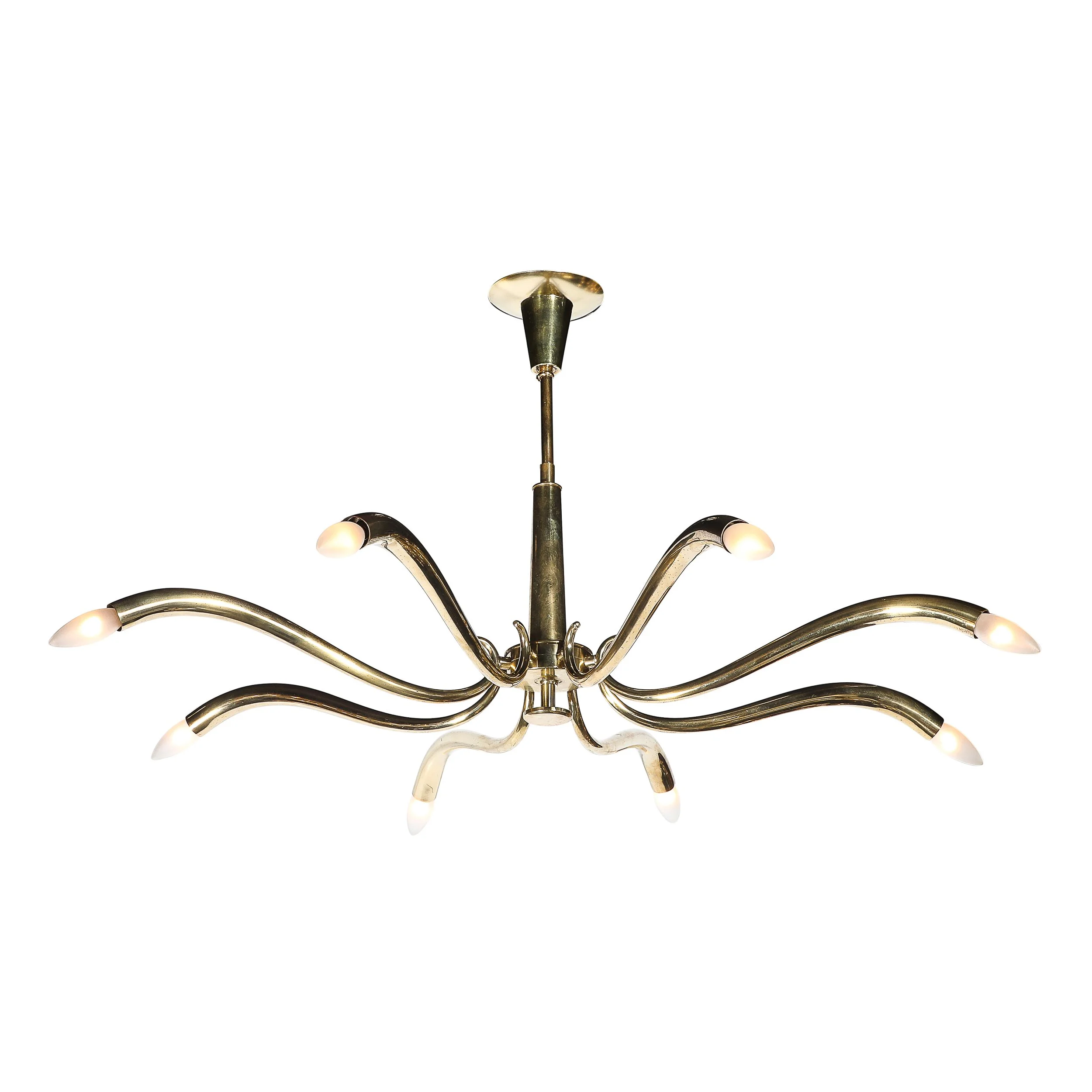 Mid-Century Polished Brass 8-Arm Sculptural Chandelier by Oscar Torlasco — image 1