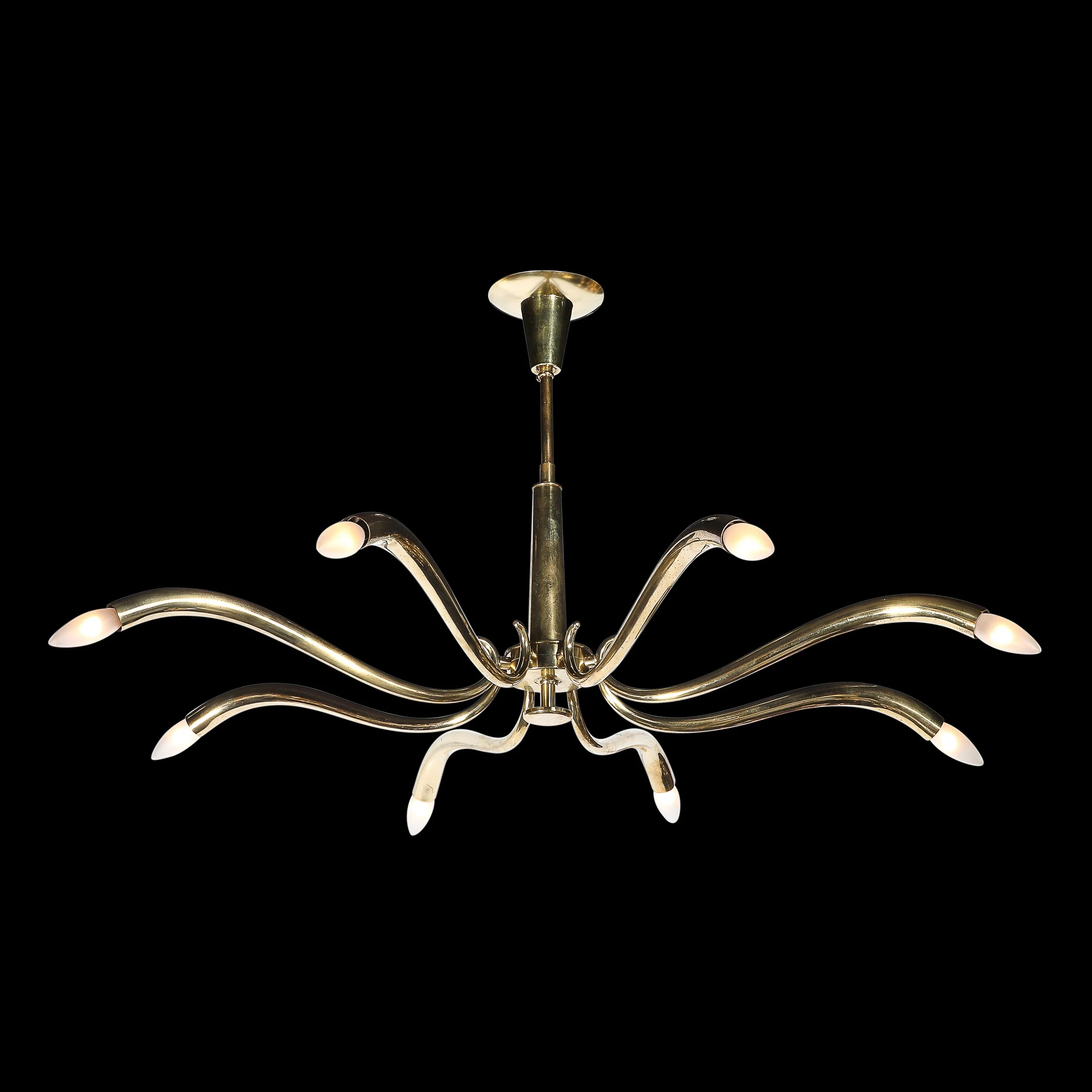 Mid-Century Polished Brass 8-Arm Sculptural Chandelier by Oscar Torlasco — image 2