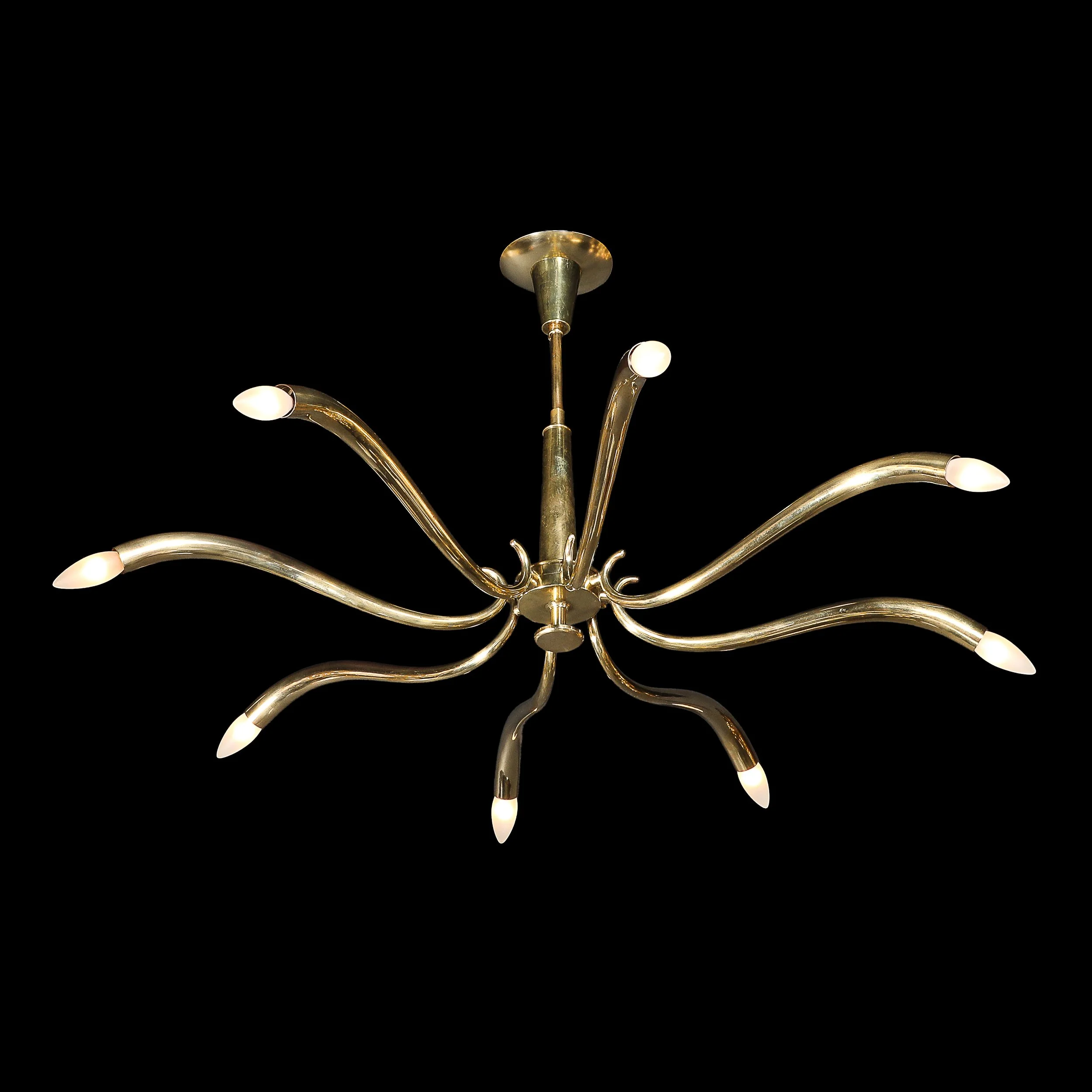 Mid-Century Polished Brass 8-Arm Sculptural Chandelier by Oscar Torlasco — image 9