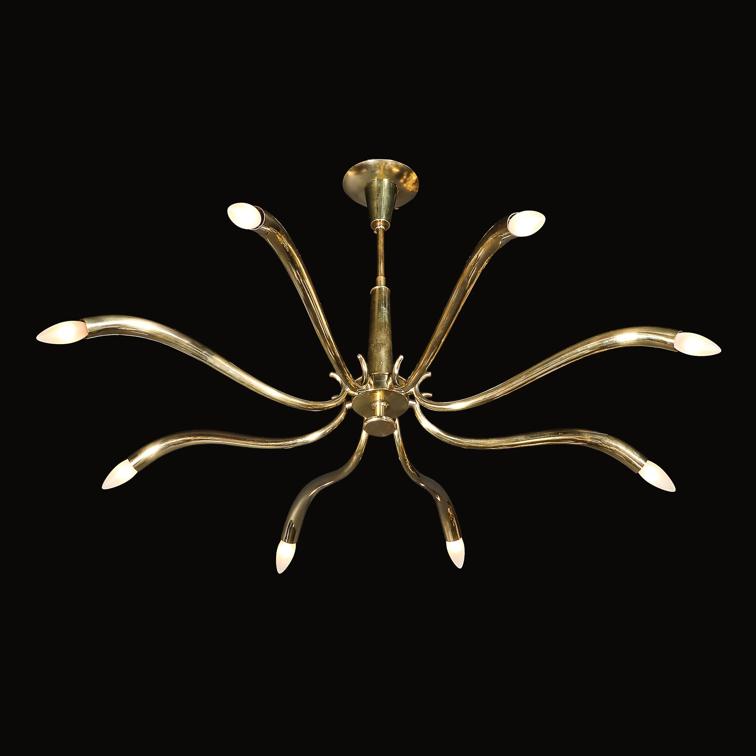 Mid-Century Polished Brass 8-Arm Sculptural Chandelier by Oscar Torlasco — image 10