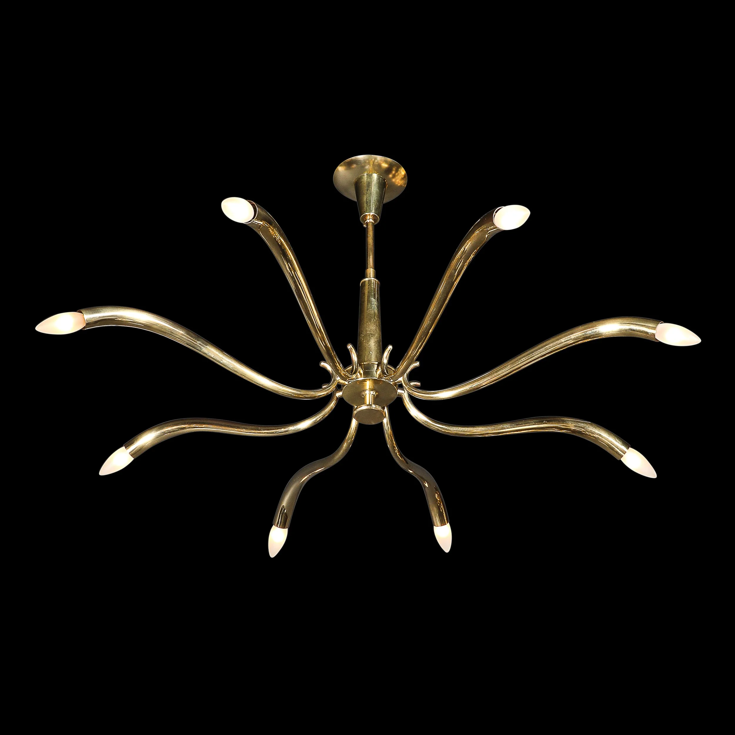 Mid-Century Polished Brass 8-Arm Sculptural Chandelier by Oscar Torlasco — image 11