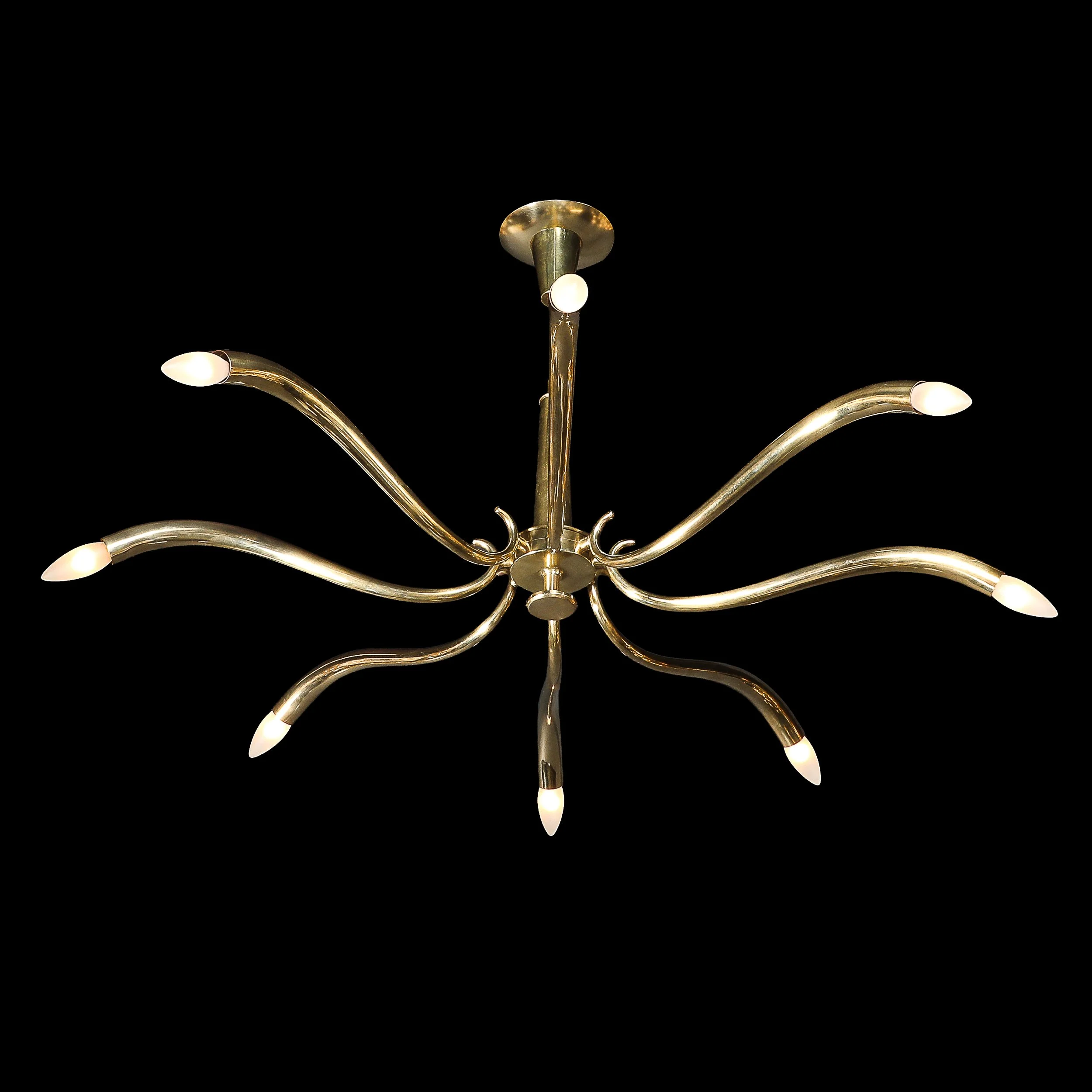Mid-Century Polished Brass 8-Arm Sculptural Chandelier by Oscar Torlasco — image 14