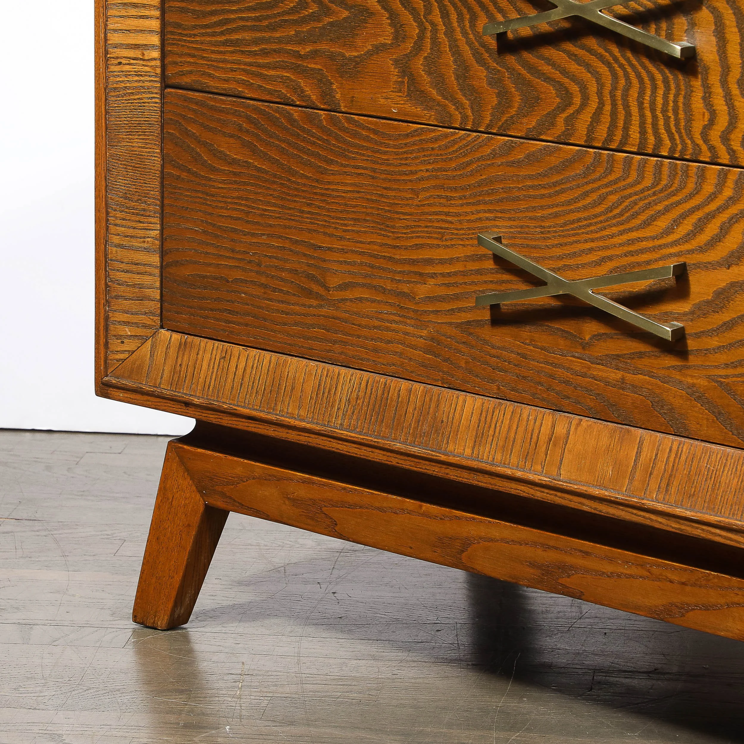 Mid-Century Paul Frankl Cerused Oak Chest of Drawers & X-Form Brass Pulls — image 9