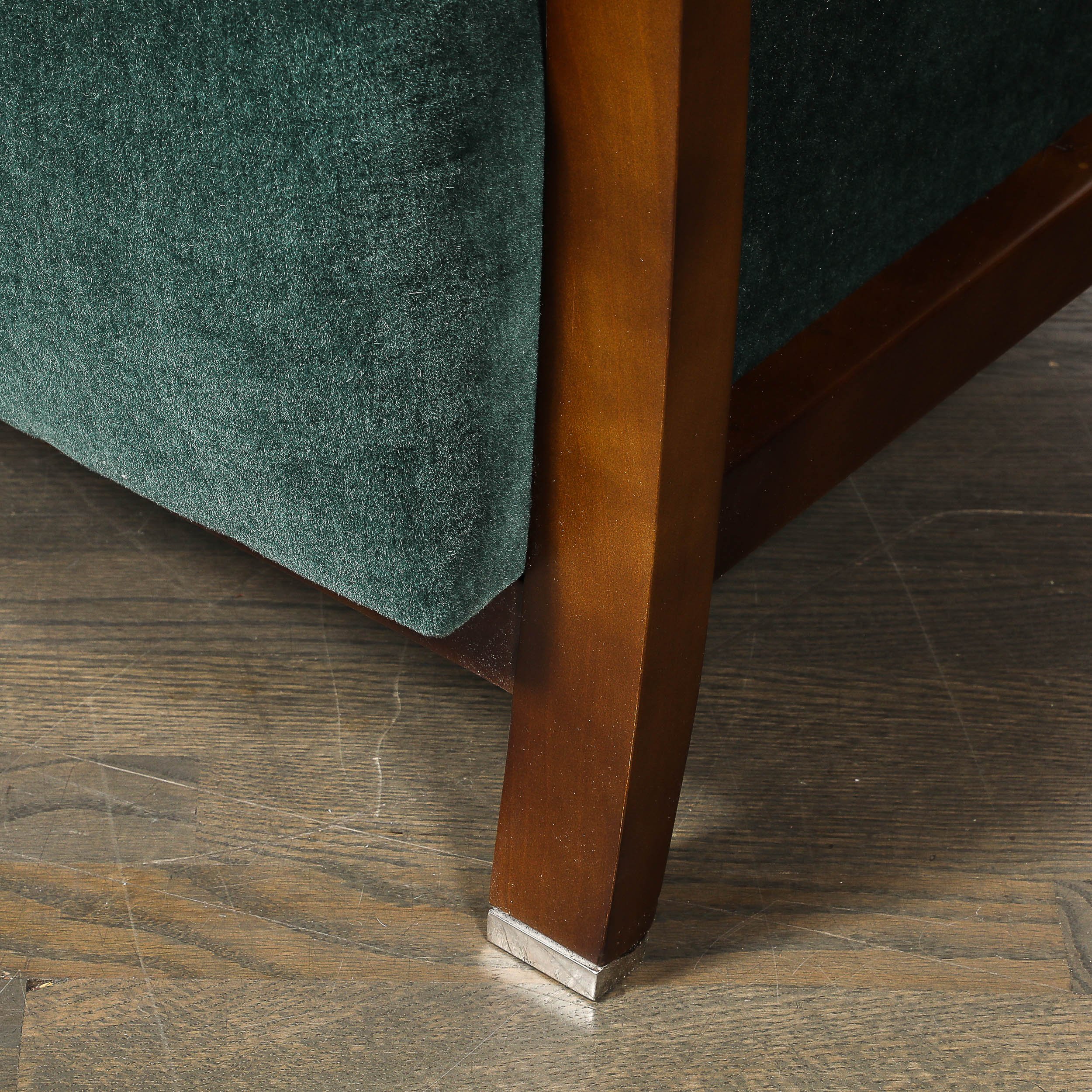 Pair of Art Deco Walnut Armchairs in Eucalyptus Mohair Velvet w/ Nickel Sabots — image 4