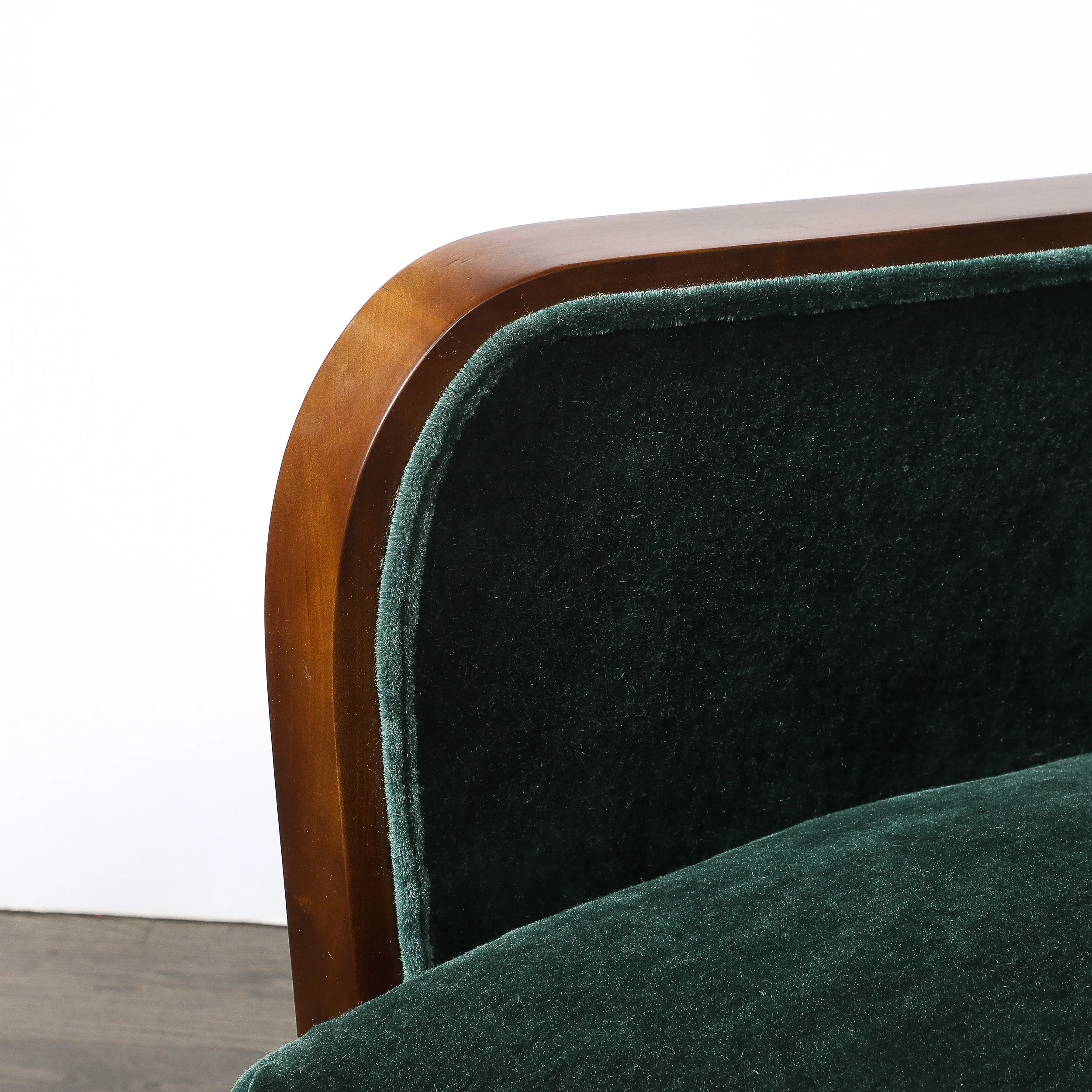 Pair of Art Deco Walnut Armchairs in Eucalyptus Mohair Velvet w/ Nickel Sabots — image 5