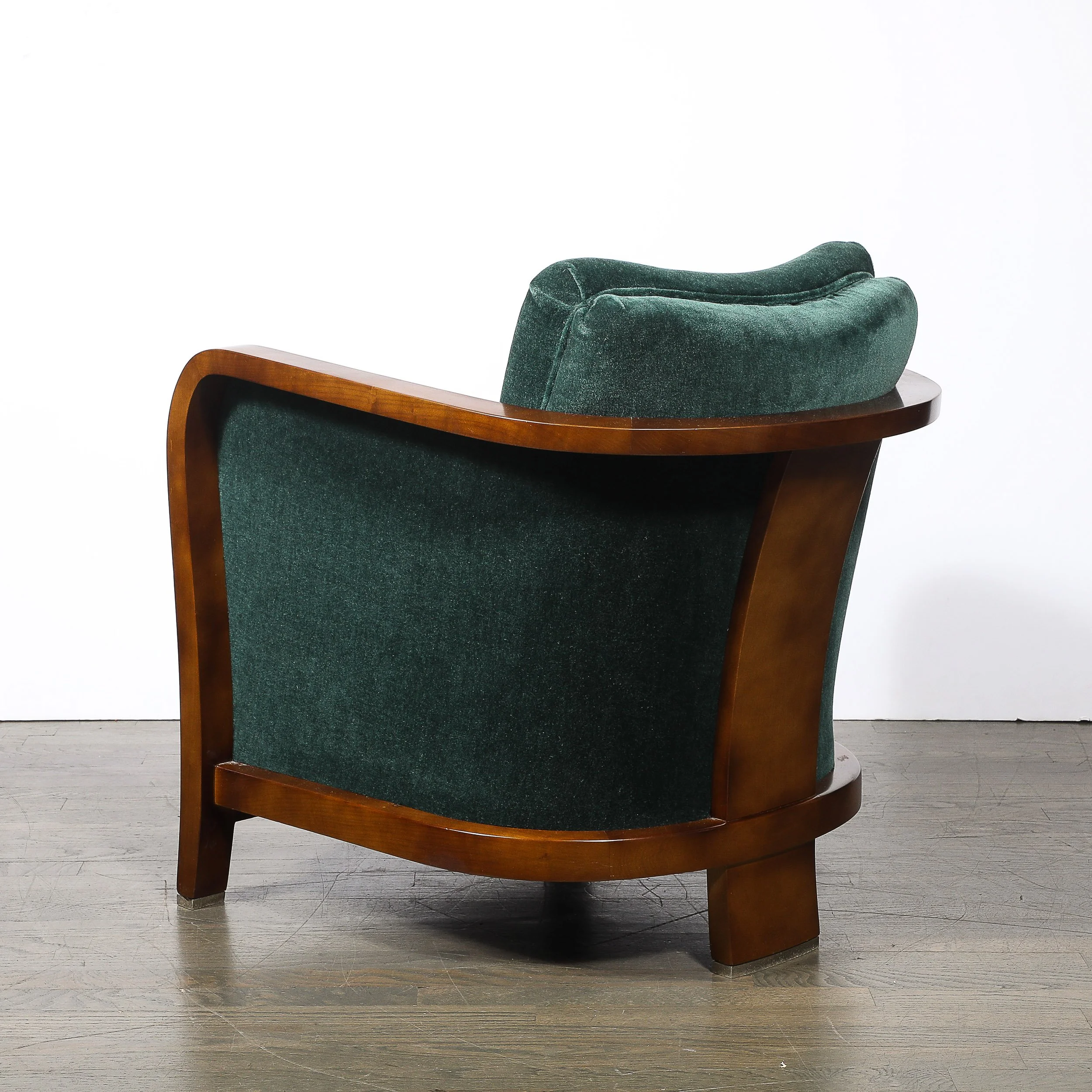 Pair of Art Deco Walnut Armchairs in Eucalyptus Mohair Velvet w/ Nickel Sabots — image 8