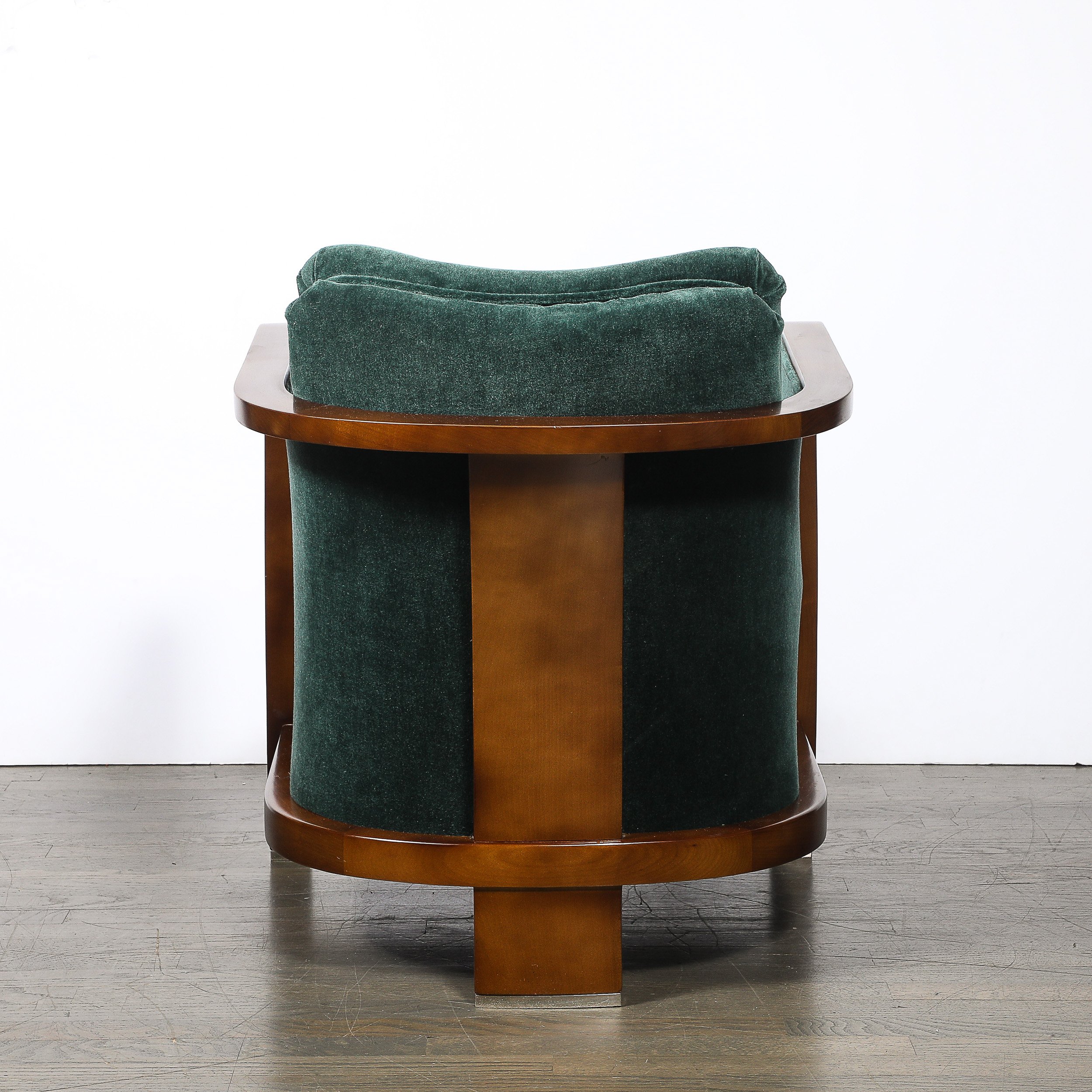 Pair of Art Deco Walnut Armchairs in Eucalyptus Mohair Velvet w/ Nickel Sabots — image 9