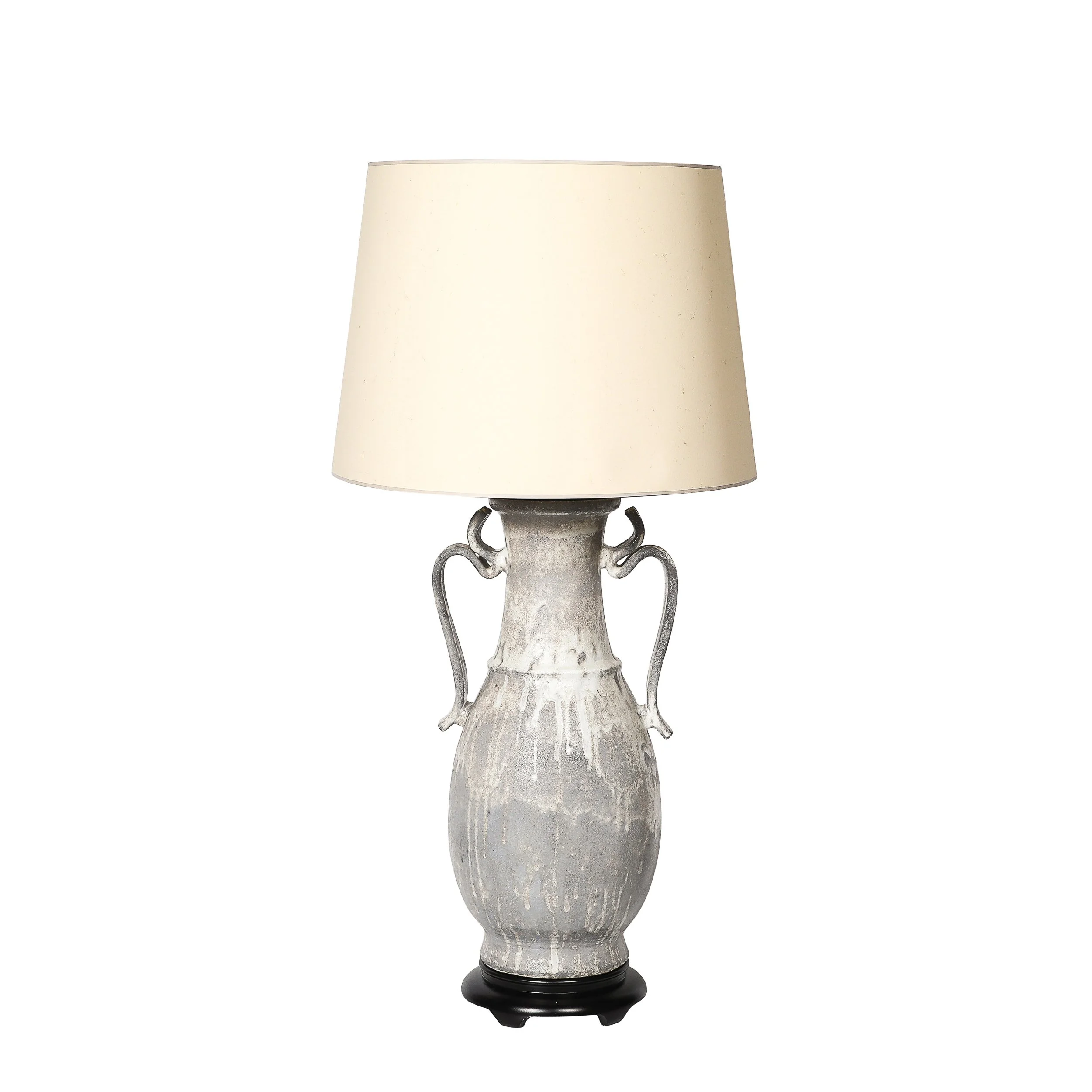 Mid-Century Amphora-Form Gray Glaze Ceramic & Bronze Table Lamp by James Mont — image 1