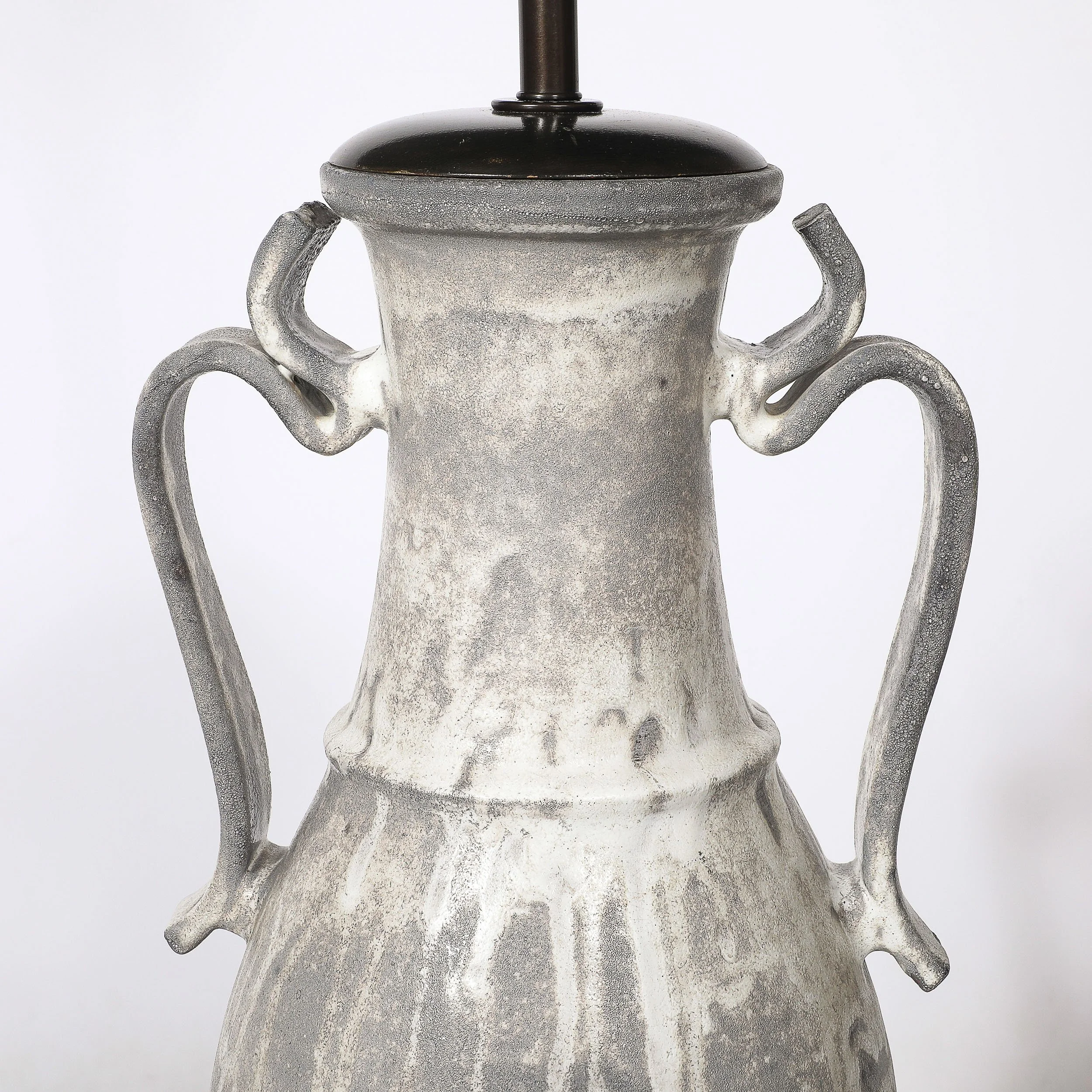 Mid-Century Amphora-Form Gray Glaze Ceramic & Bronze Table Lamp by James Mont — image 2