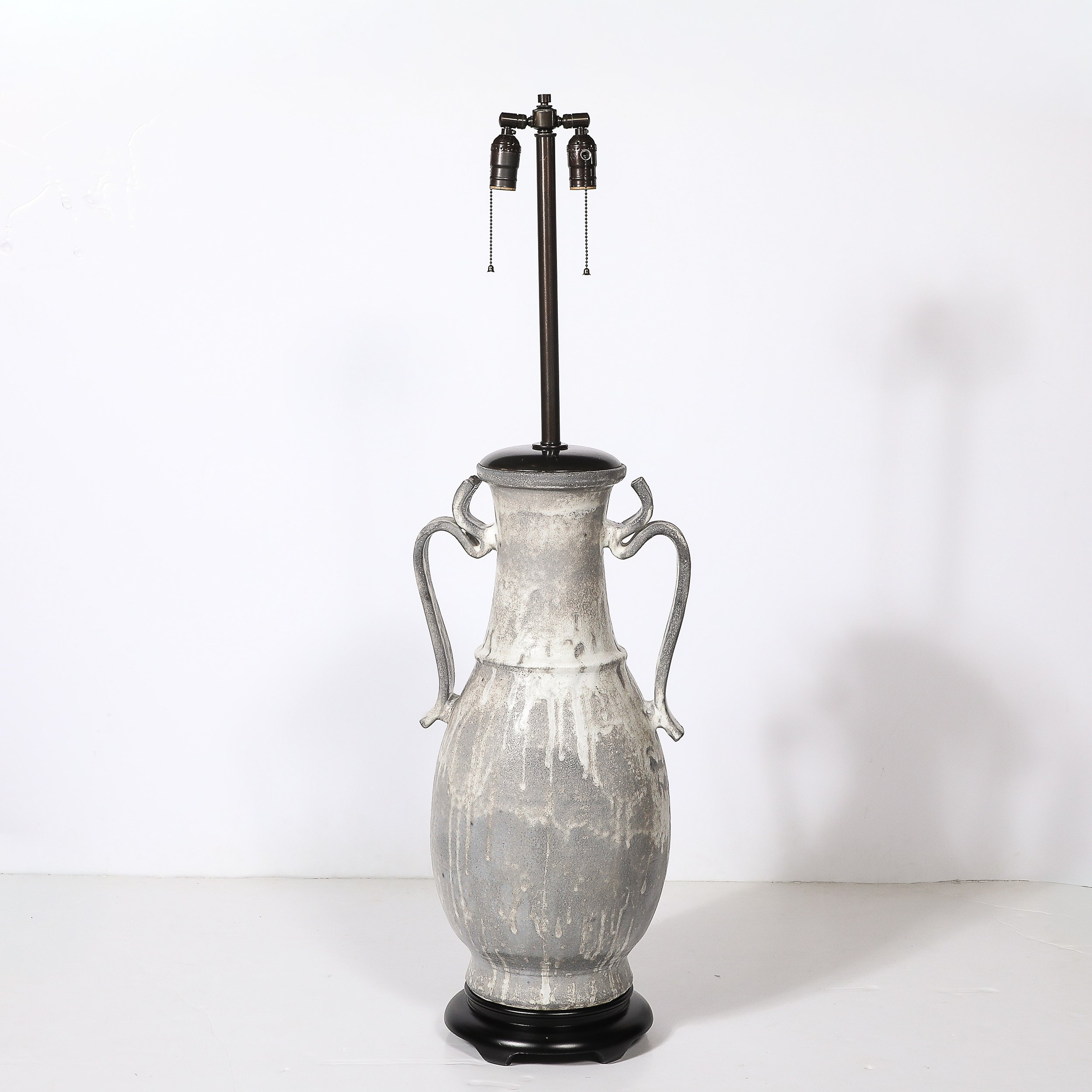 Mid-Century Amphora-Form Gray Glaze Ceramic & Bronze Table Lamp by James Mont — image 6
