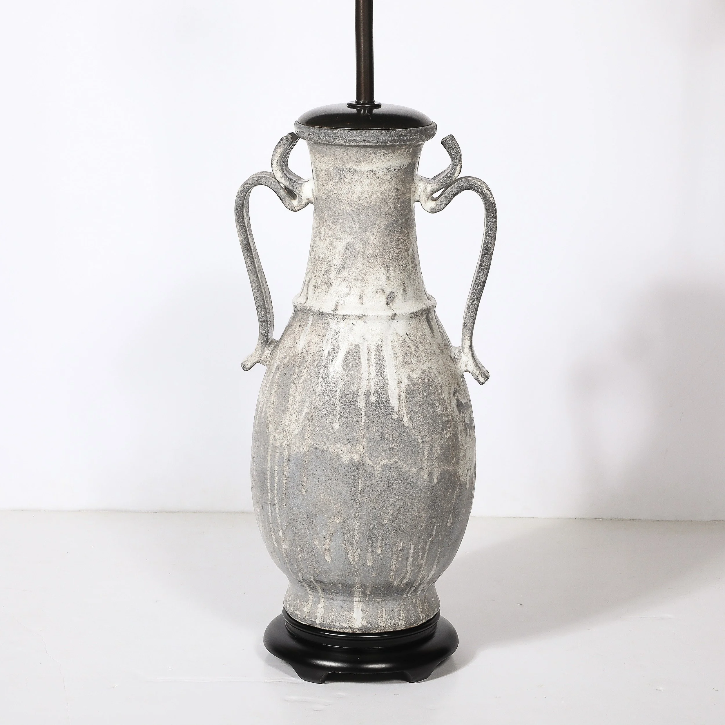 Mid-Century Amphora-Form Gray Glaze Ceramic & Bronze Table Lamp by James Mont — image 7