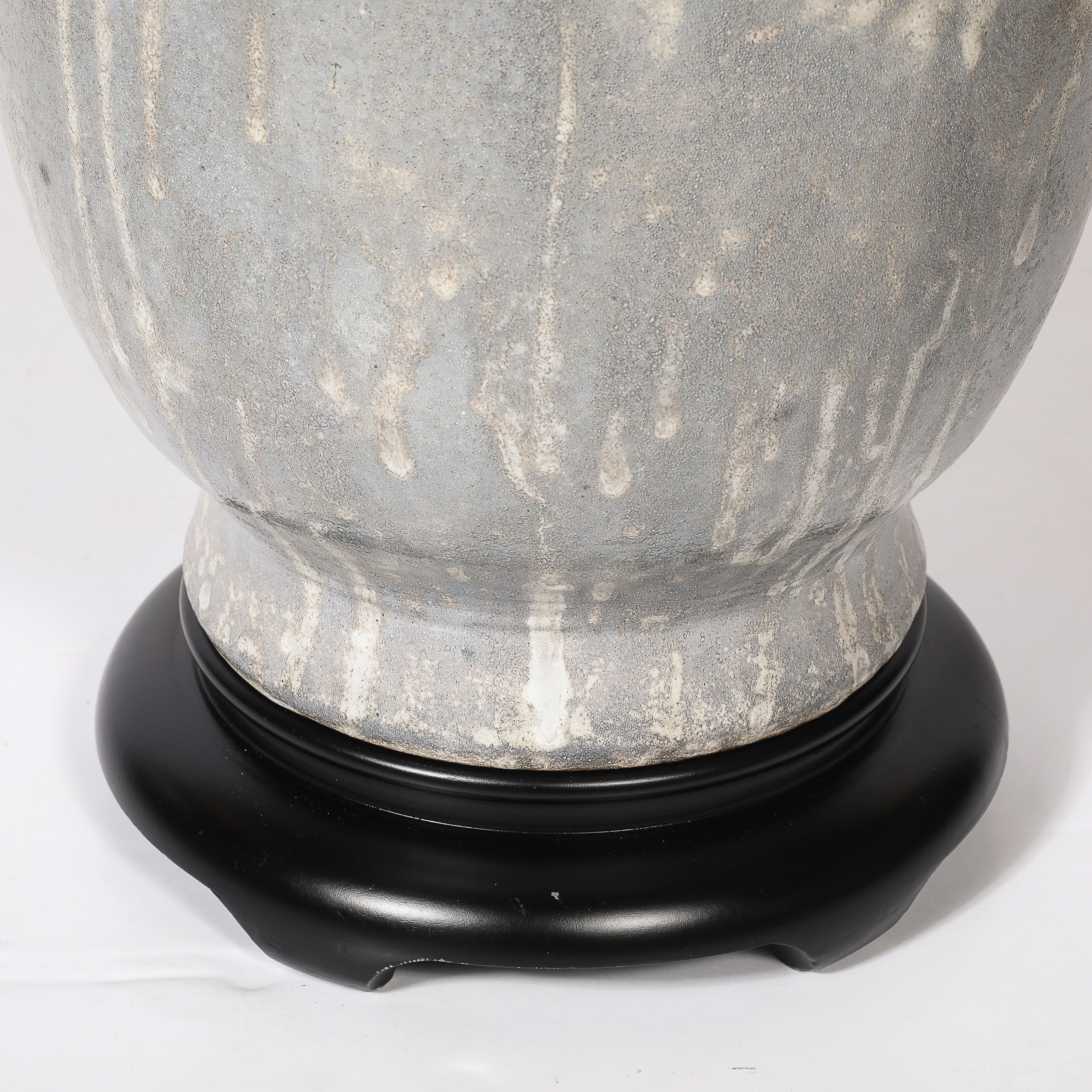Mid-Century Amphora-Form Gray Glaze Ceramic & Bronze Table Lamp by James Mont — image 8