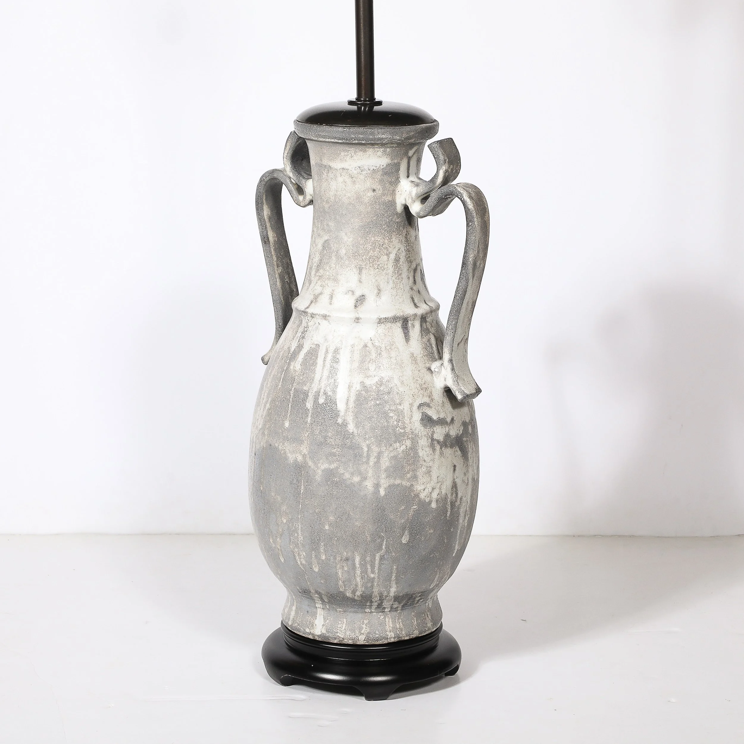 Mid-Century Amphora-Form Gray Glaze Ceramic & Bronze Table Lamp by James Mont — image 9