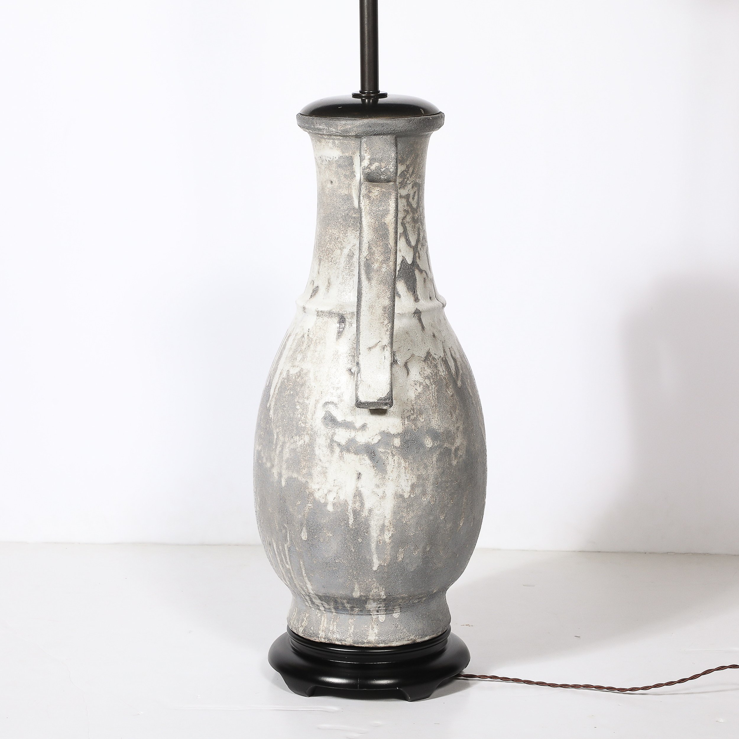 Mid-Century Amphora-Form Gray Glaze Ceramic & Bronze Table Lamp by James Mont — image 10