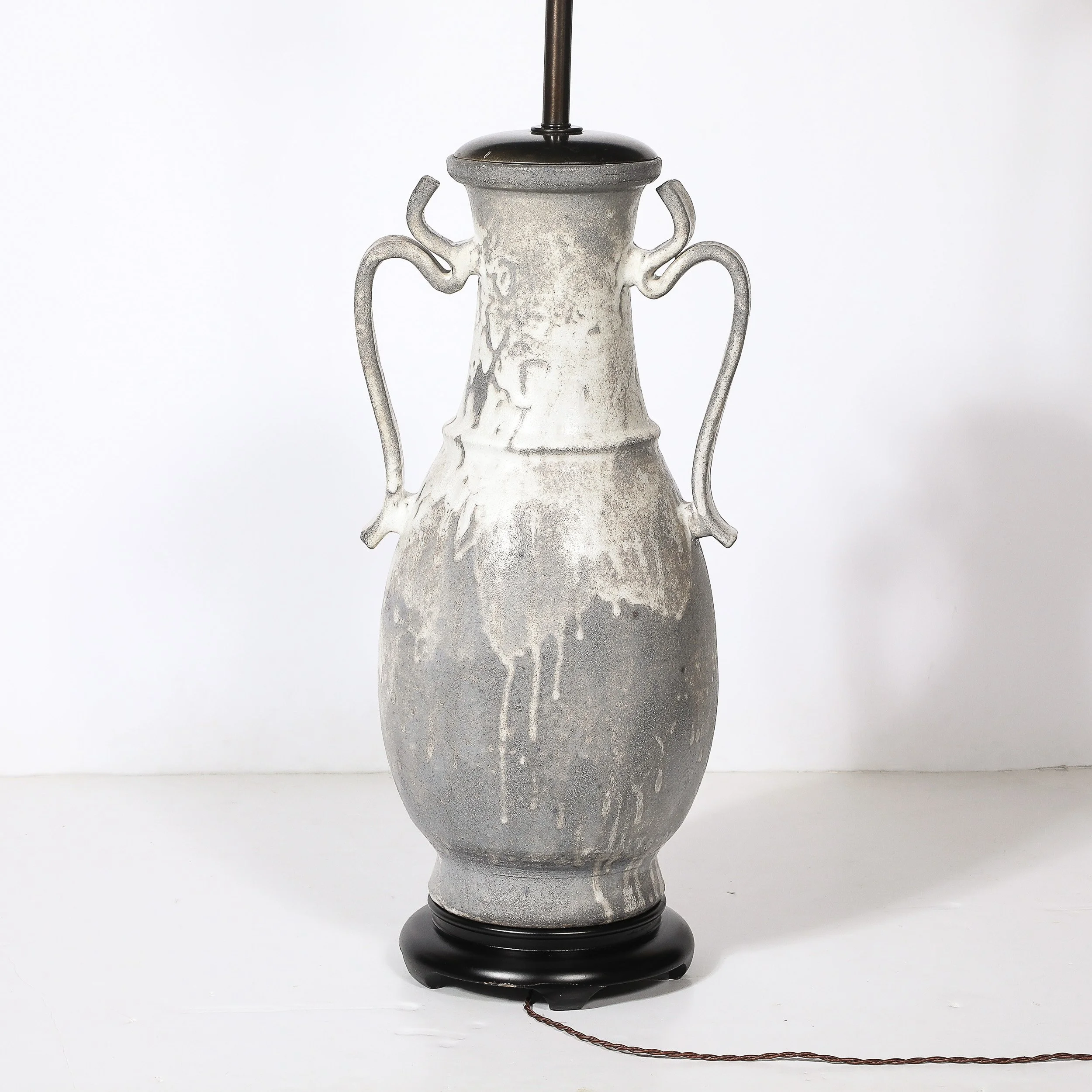 Mid-Century Amphora-Form Gray Glaze Ceramic & Bronze Table Lamp by James Mont — image 11