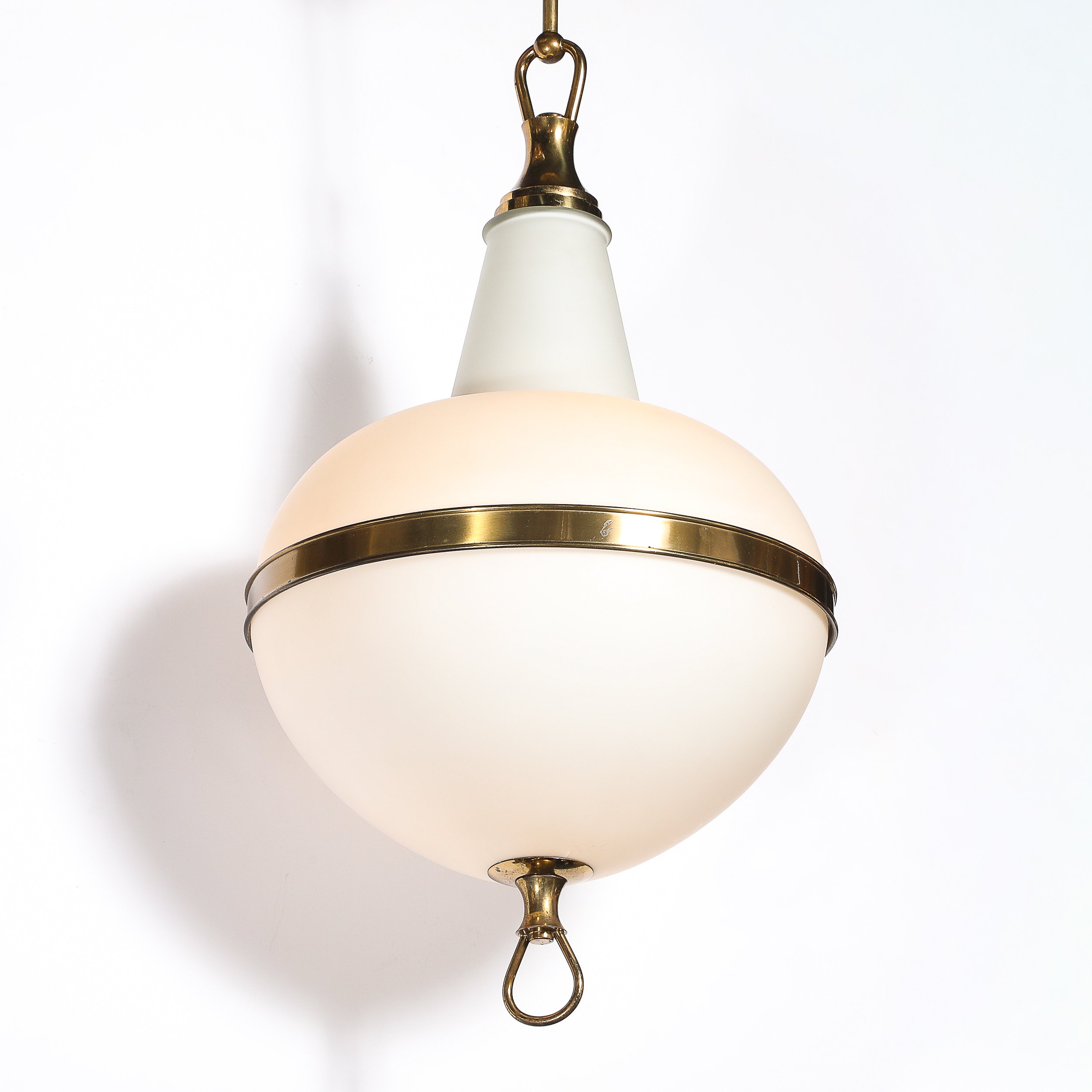 Mid-Century Murano Glass & Brass Banded Detailed Pendant Chandelier — image 2