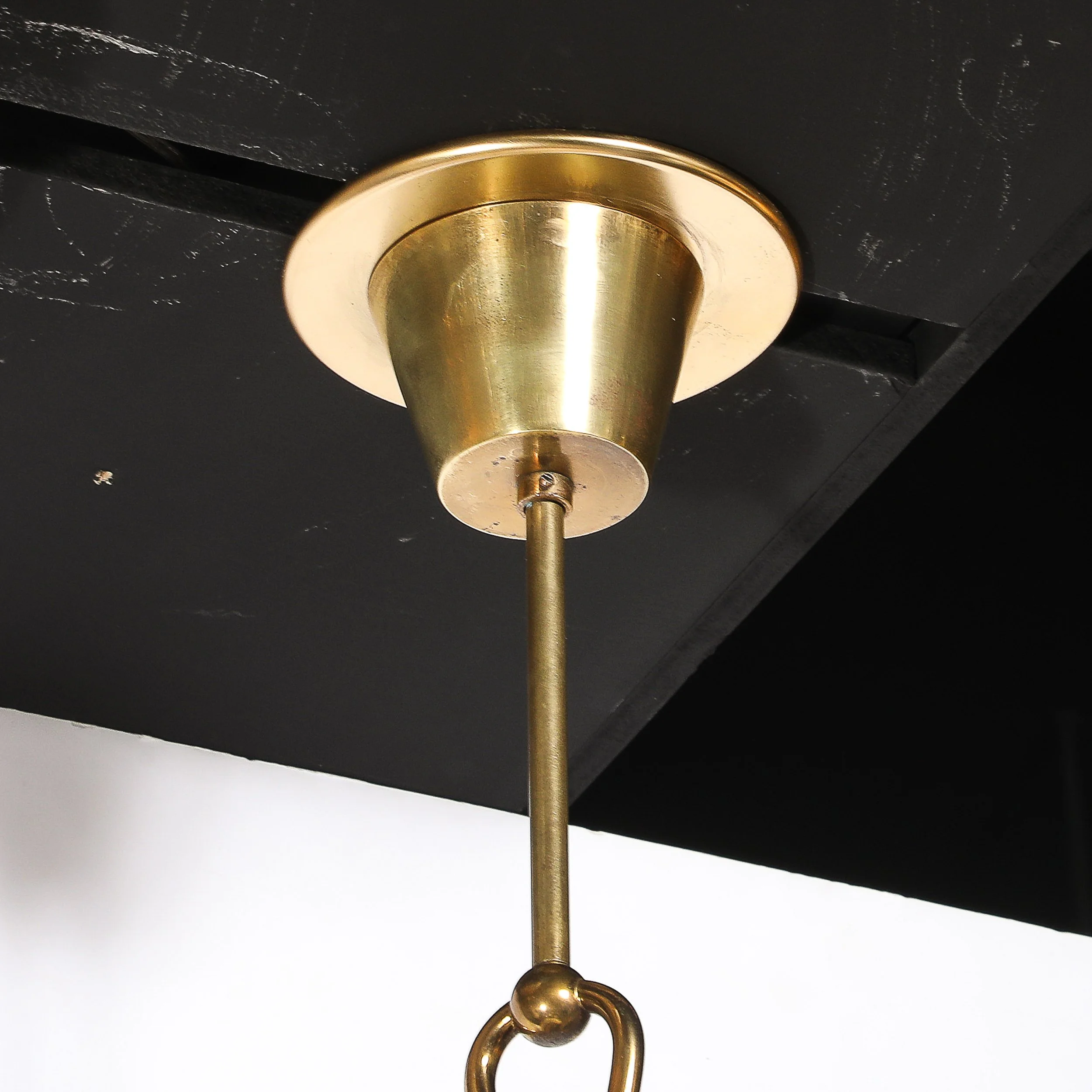 Mid-Century Murano Glass & Brass Banded Detailed Pendant Chandelier — image 4