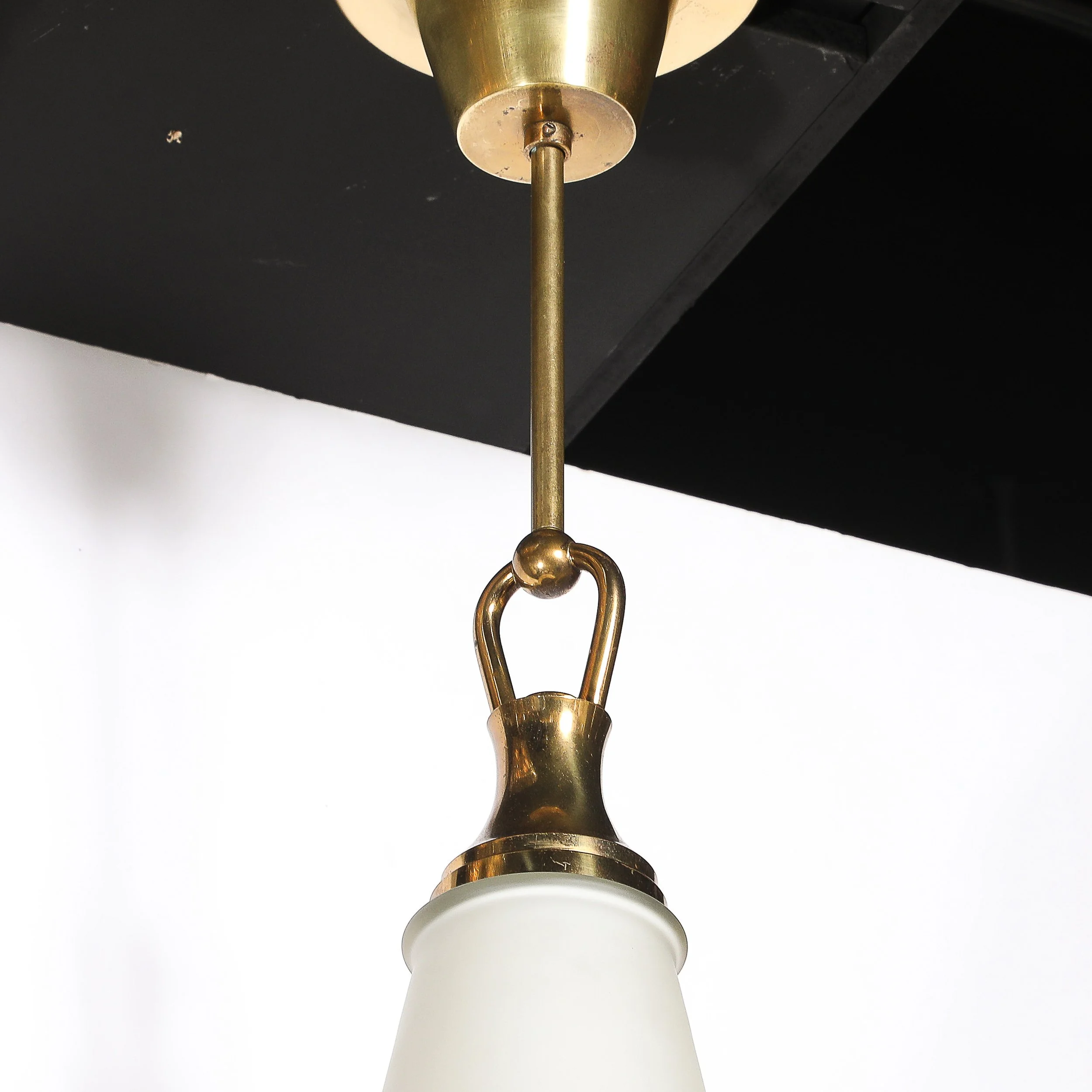 Mid-Century Murano Glass & Brass Banded Detailed Pendant Chandelier — image 5