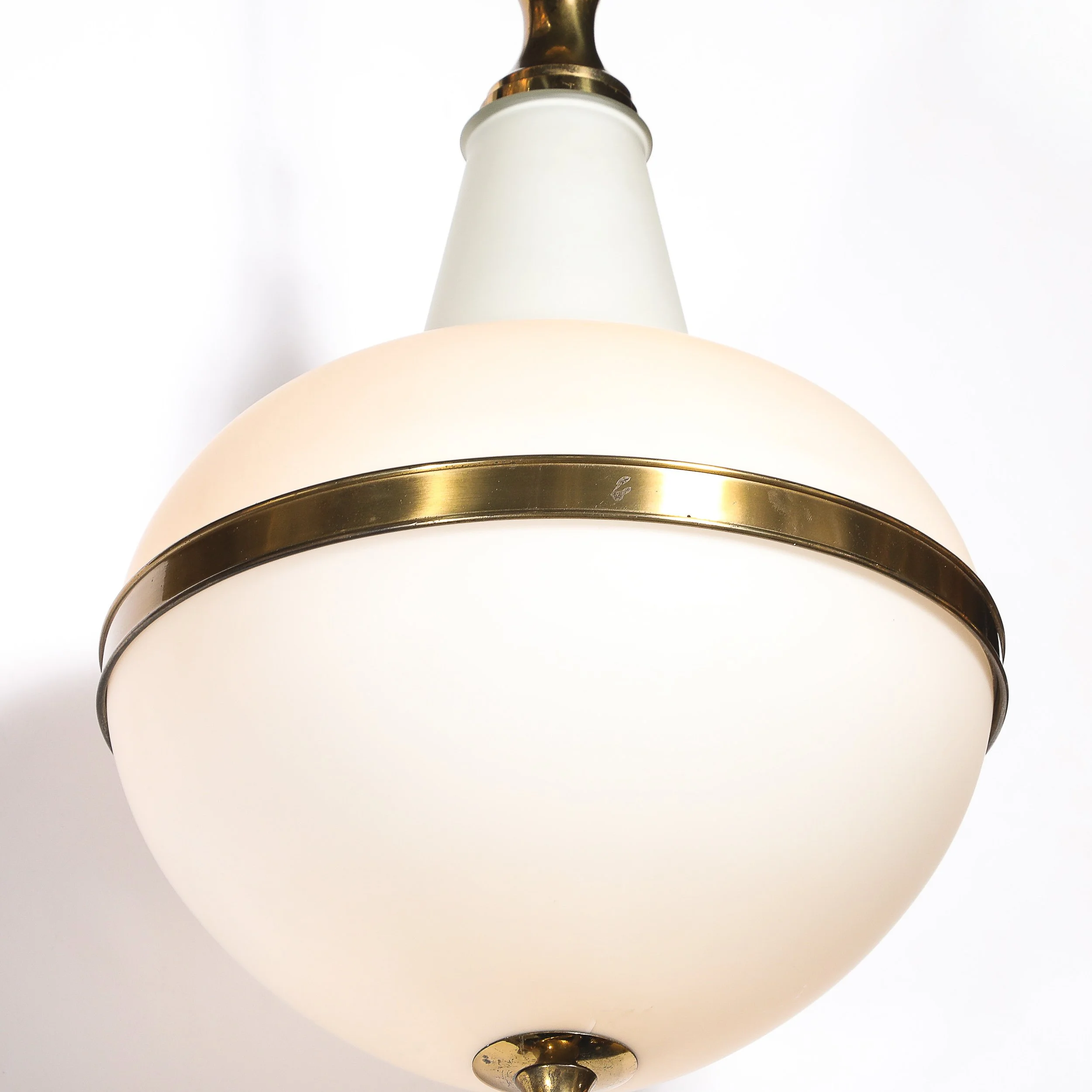 Mid-Century Murano Glass & Brass Banded Detailed Pendant Chandelier — image 7