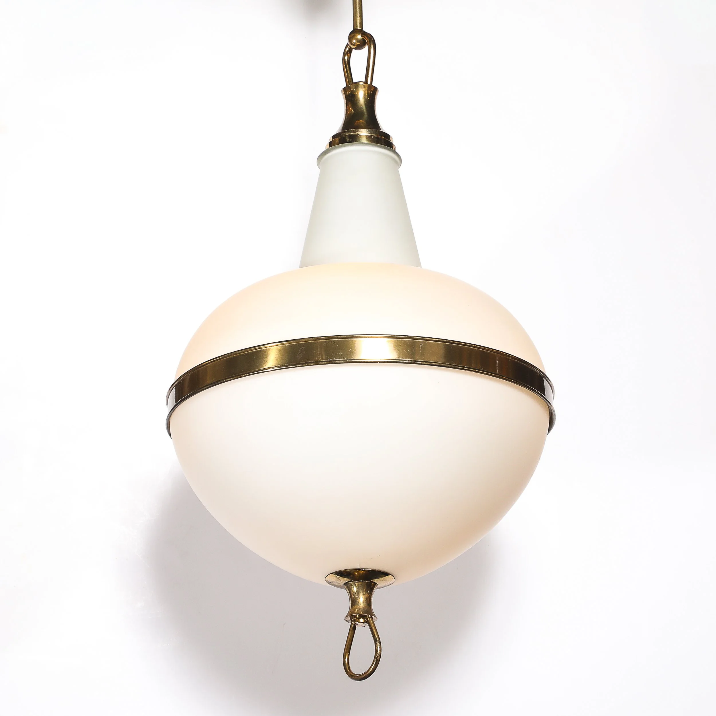 Mid-Century Murano Glass & Brass Banded Detailed Pendant Chandelier — image 9