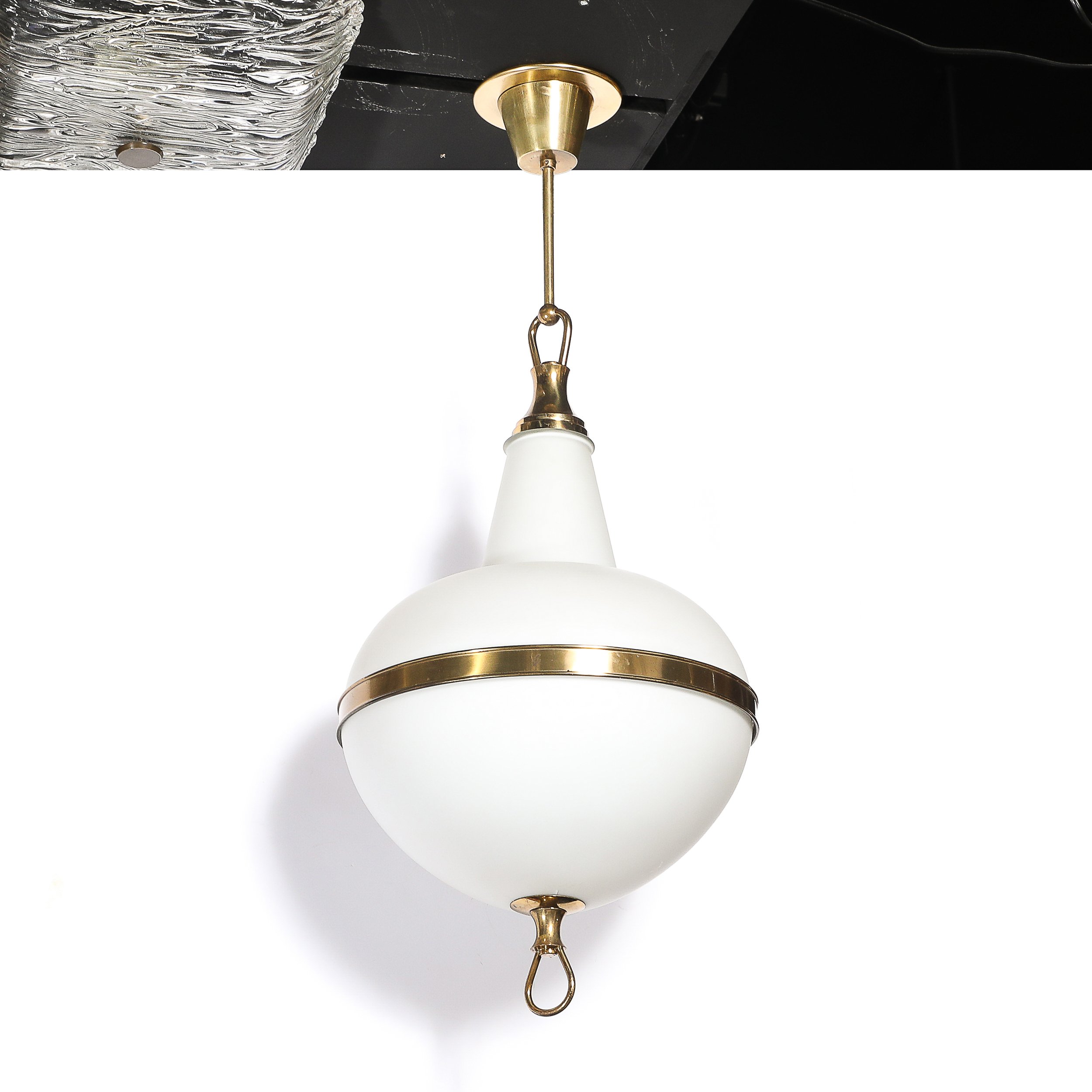 Mid-Century Murano Glass & Brass Banded Detailed Pendant Chandelier — image 10