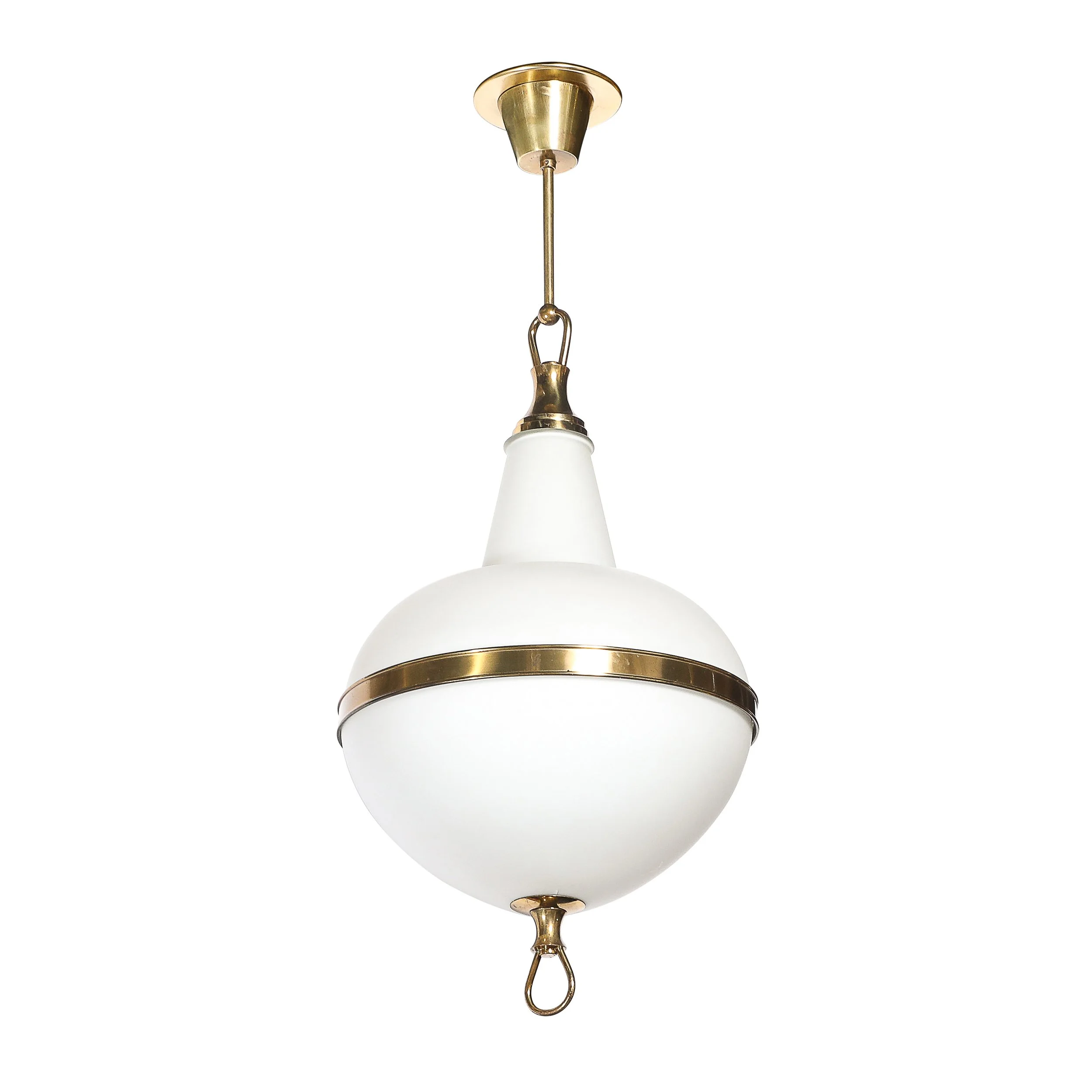 Mid-Century Murano Glass & Brass Banded Detailed Pendant Chandelier — image 11