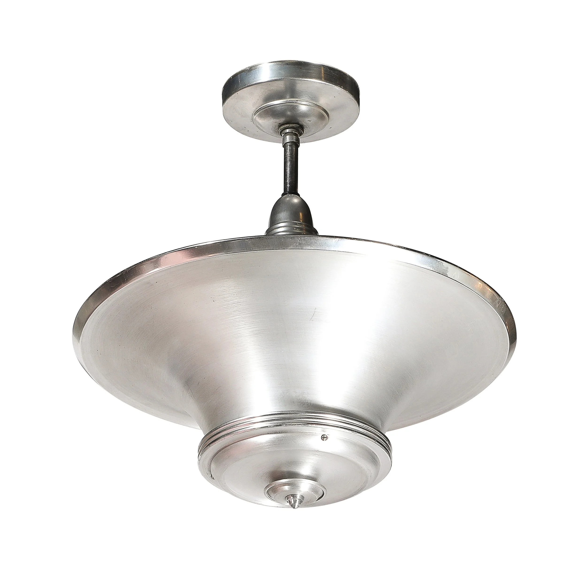 Art Deco Machine Age Brushed Aluminum Pendant Chandelier signed Edwin Guff — image 1